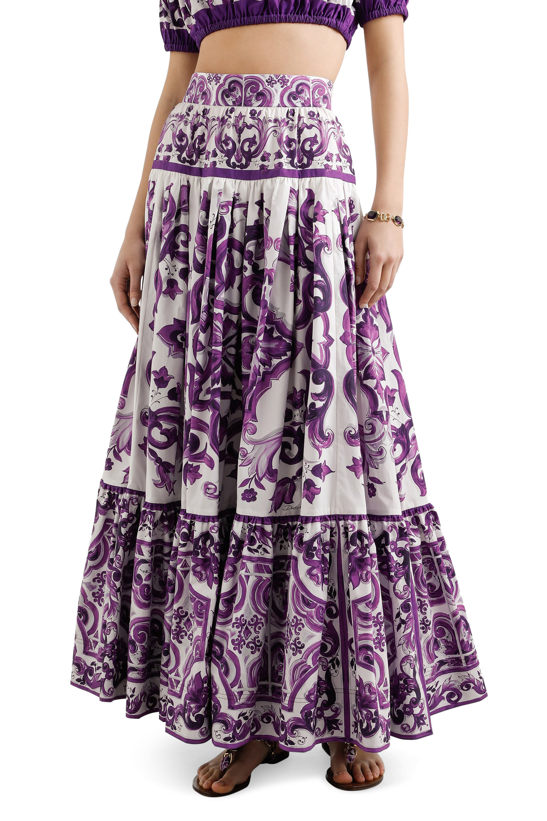 Majolica-Print Long Skirt 