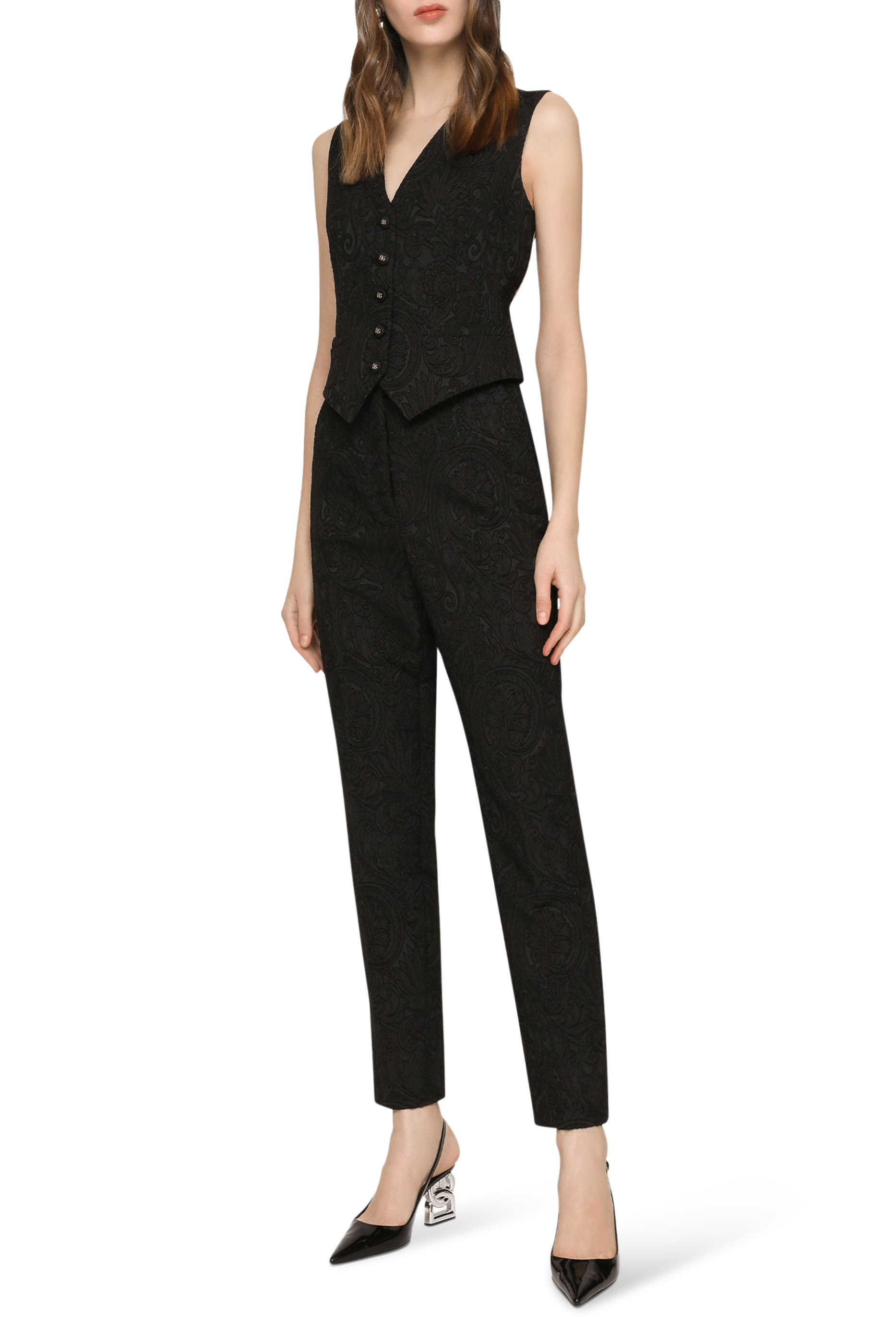 High-Waisted Ornamental Jacquard Pants