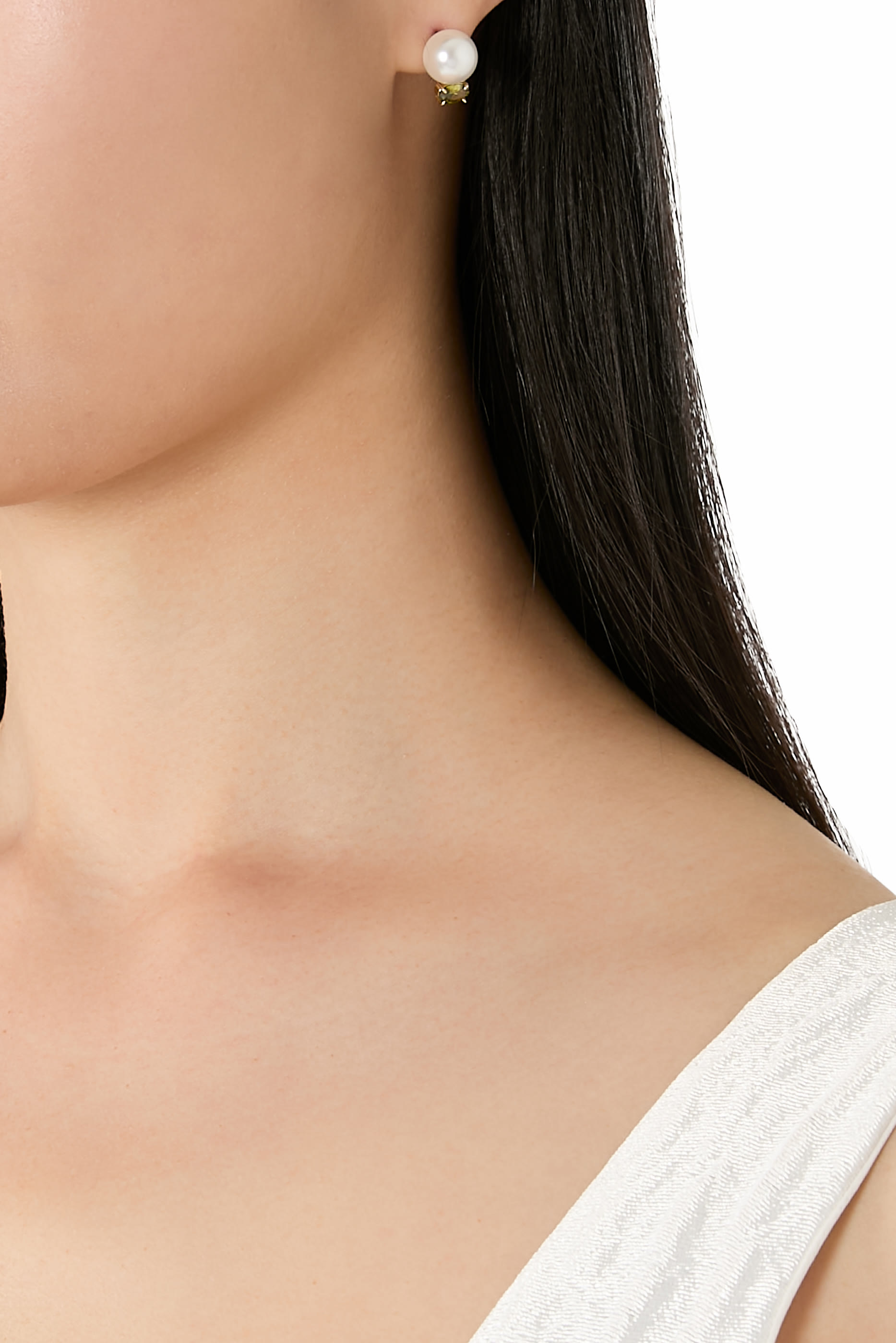 Perle Peridot Earrings, Sterling Silver, Freshwater Pearl & Peridot Gemstone