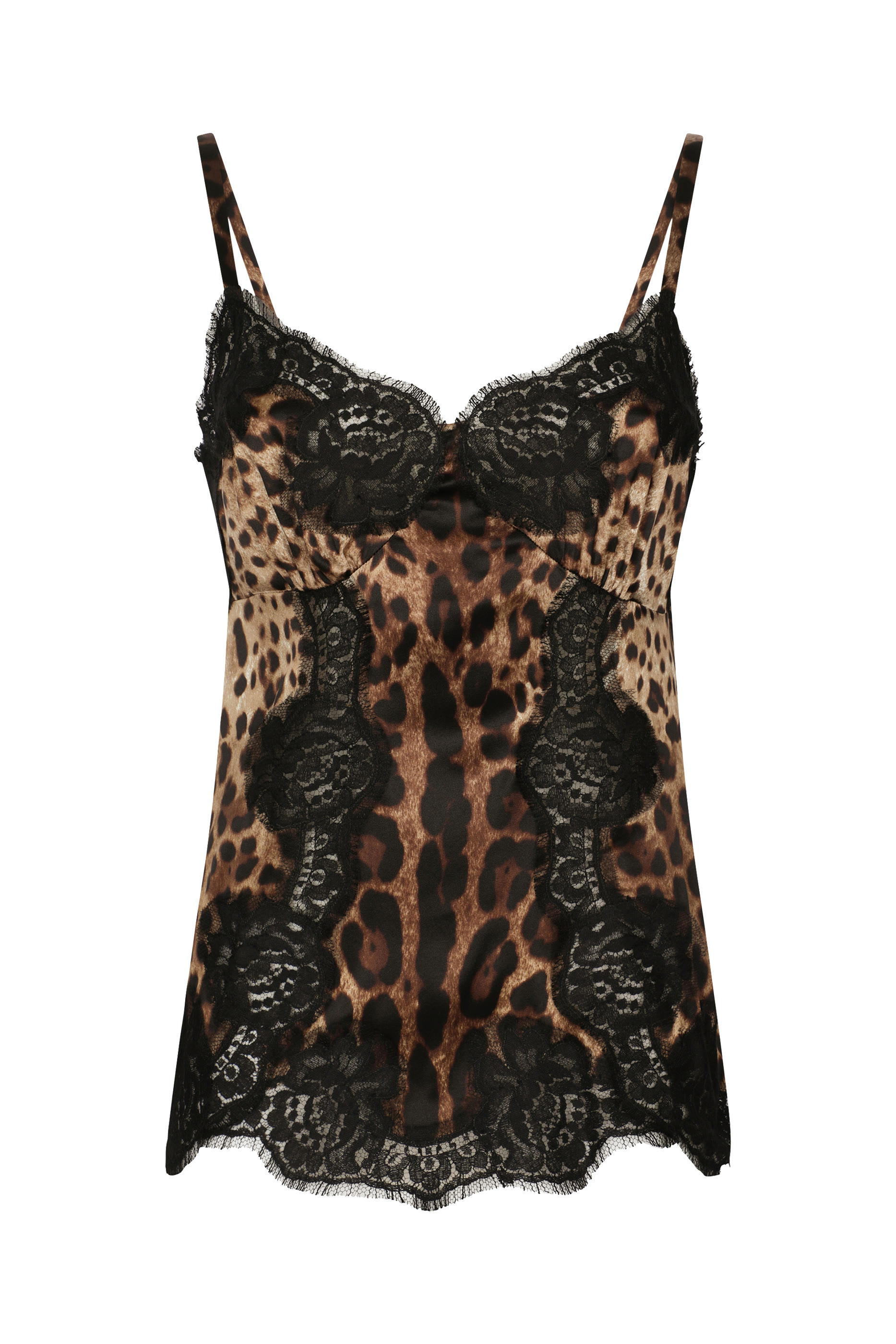  Leopard-Print Satin Top with Lace Inlay