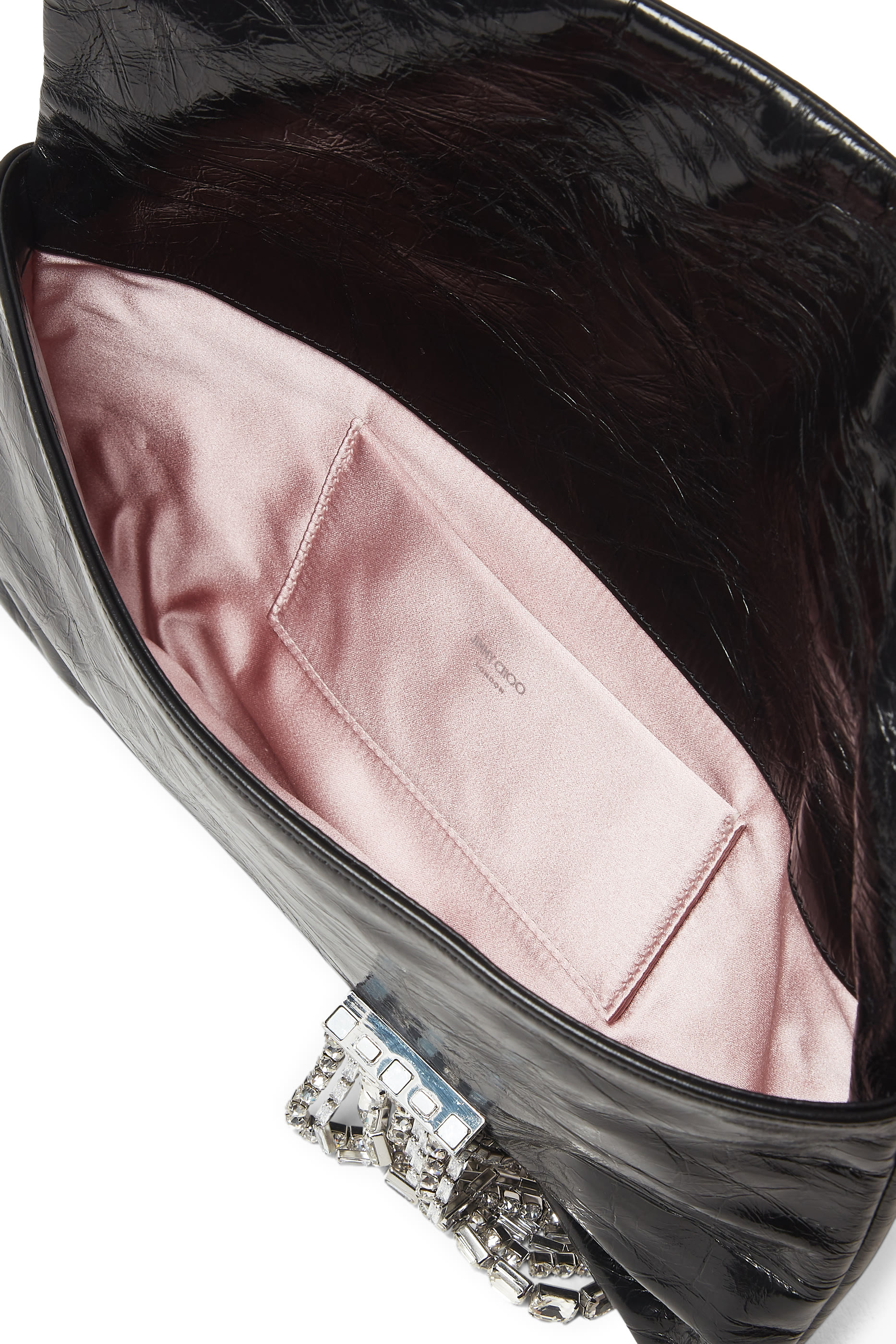 Zandra Crystal-Embellished Clutch Bag in Patent Leather