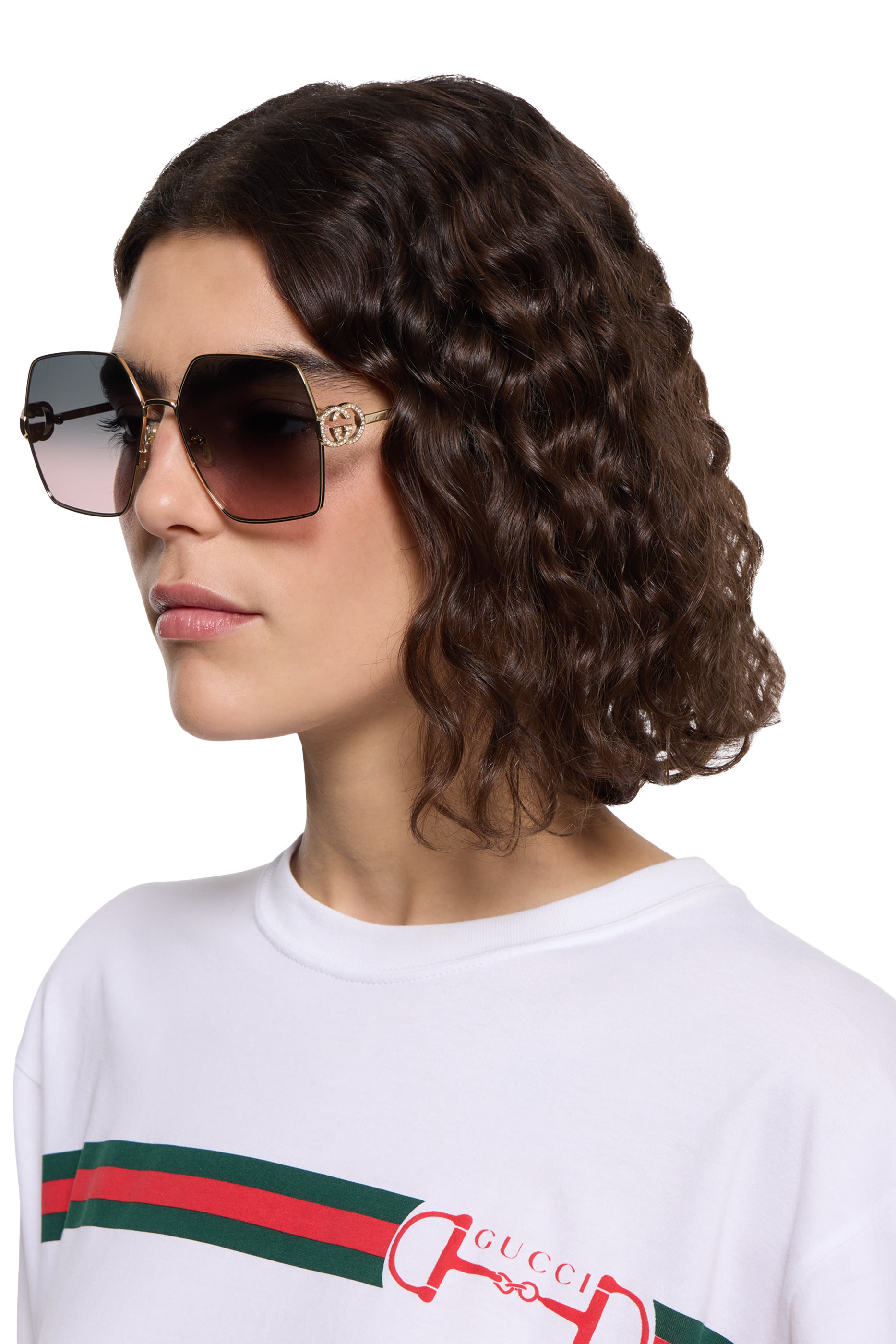 Crystal Interlocking G Oval Frame Sunglasses