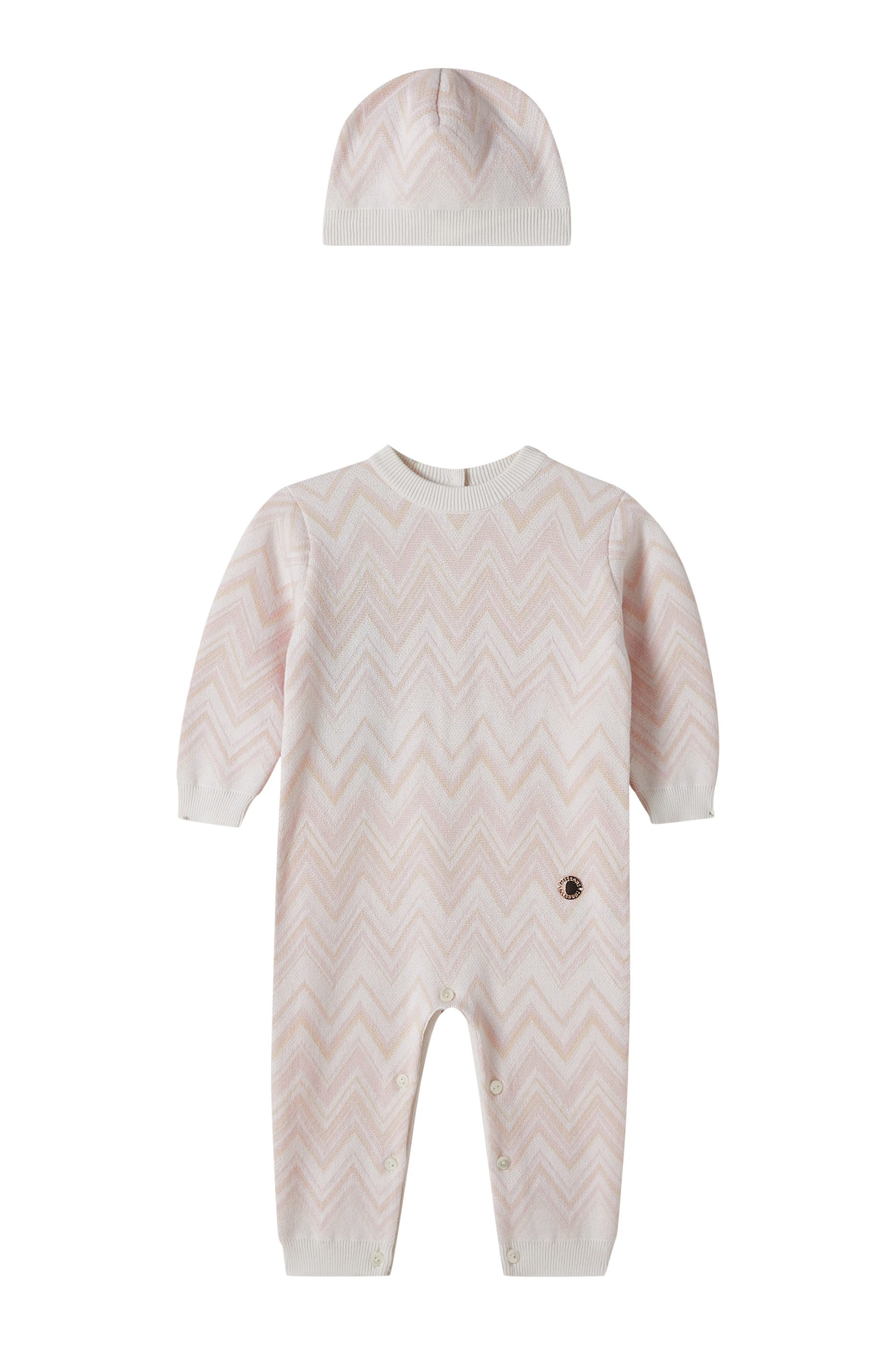 Kids Chevron-Pattern Knitted Romper and Hat