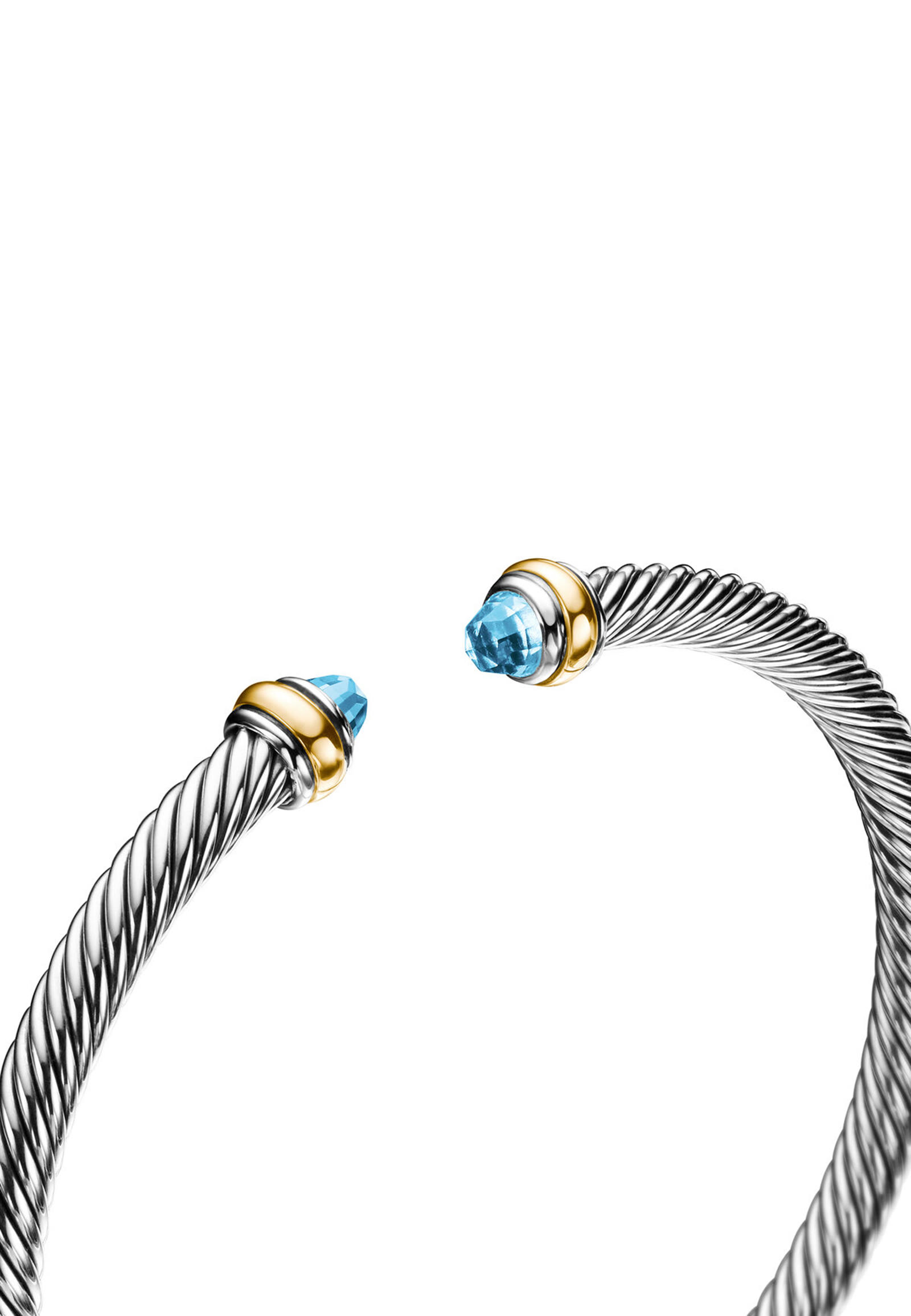 Classic Cable Bracelet, 18K Yellow Gold with Sterling Silver & Blue Topaz