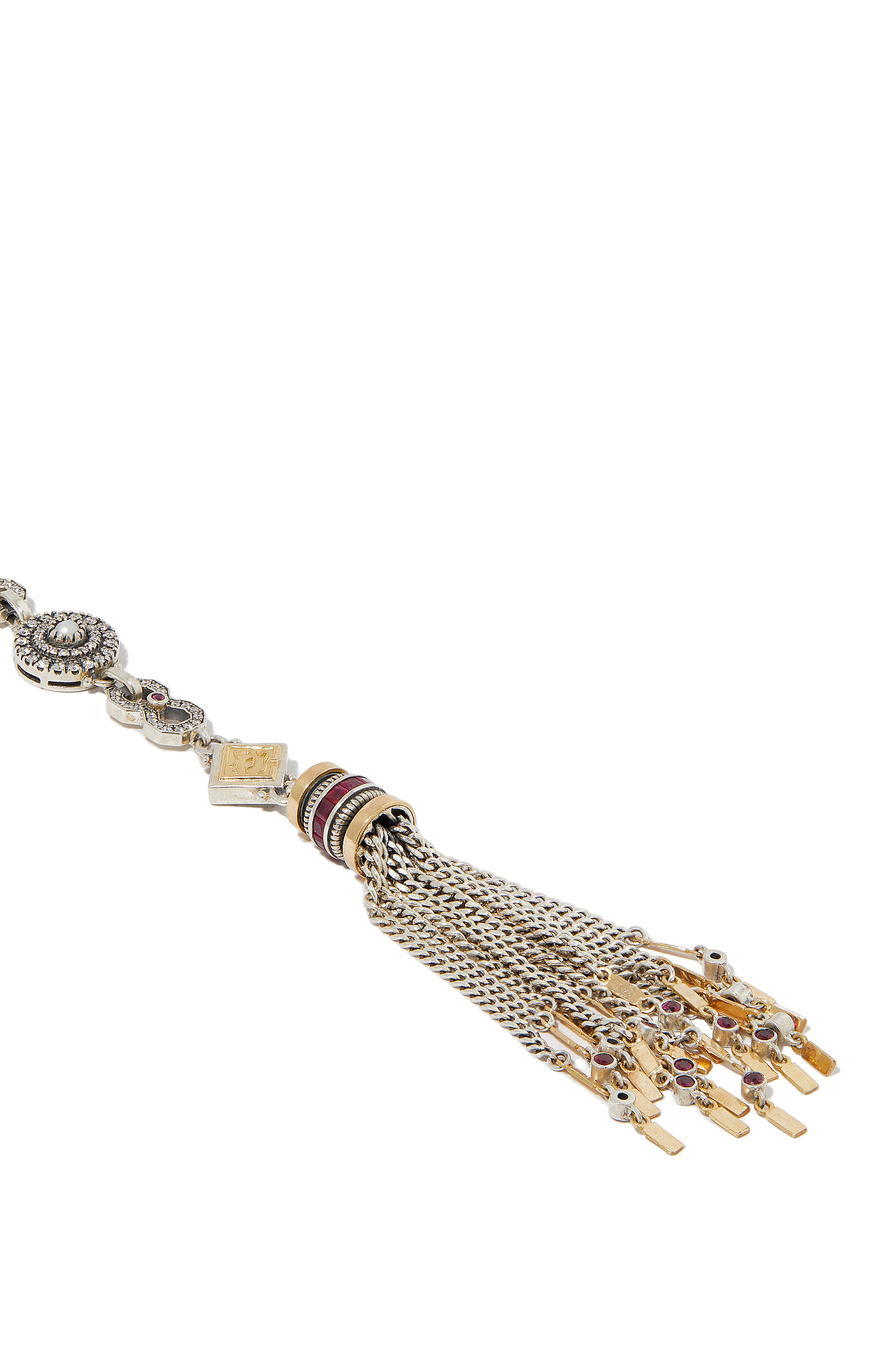 Turath Pendant Chain Necklace, Sterling Silver, 18K Yellow Gold, Diamonds, Ruby & Pearl