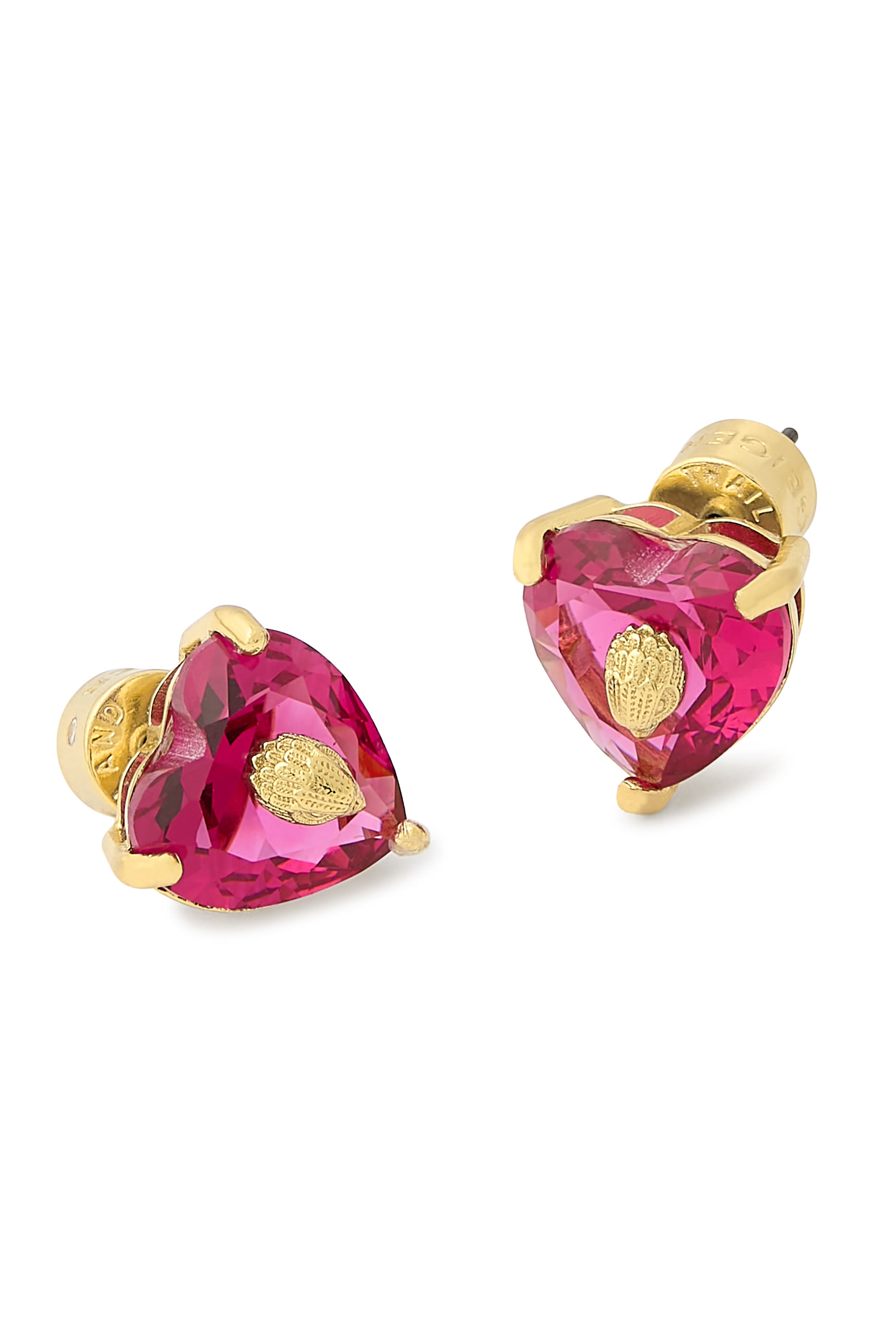 Crystal Heart Stud Earrings, Brass