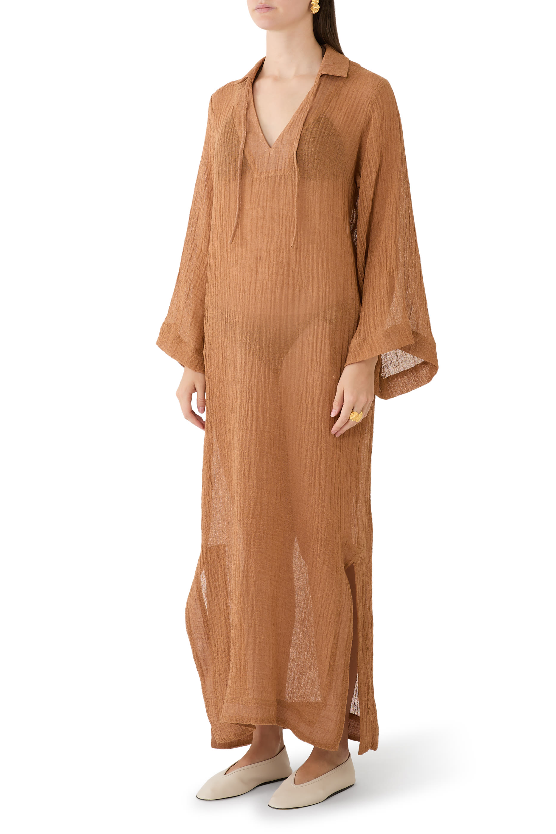 Crinkled Linen-Blend Gauze Kaftan