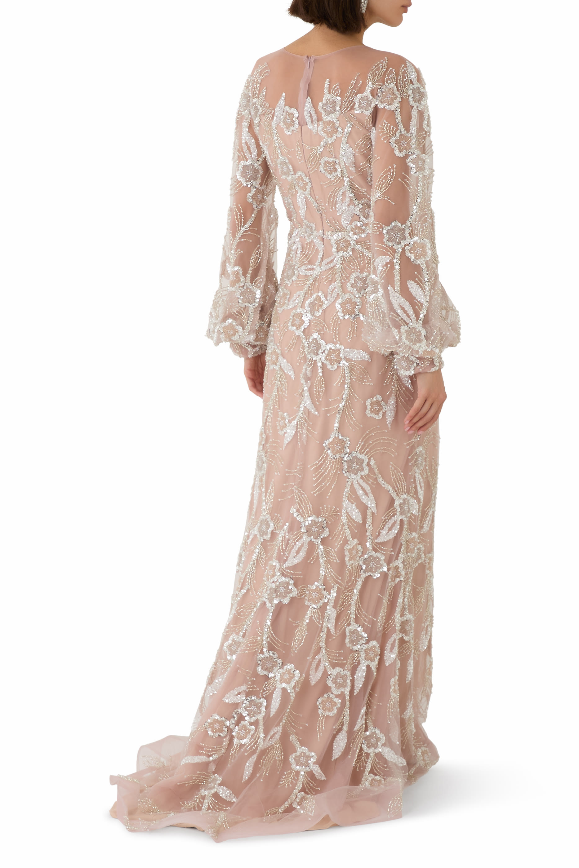 Puff Sleeves Beaded Gown