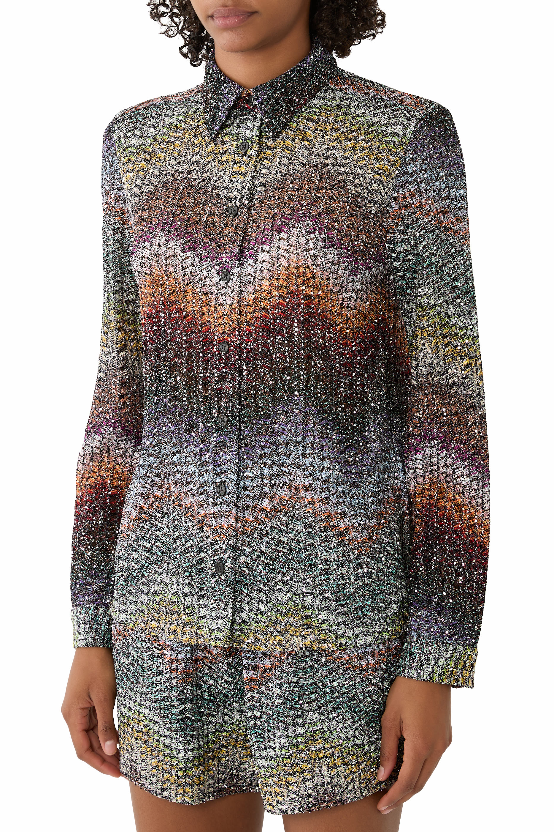 Mixed Viscose Lam&eacute; Sequin Emebellished Shirt 