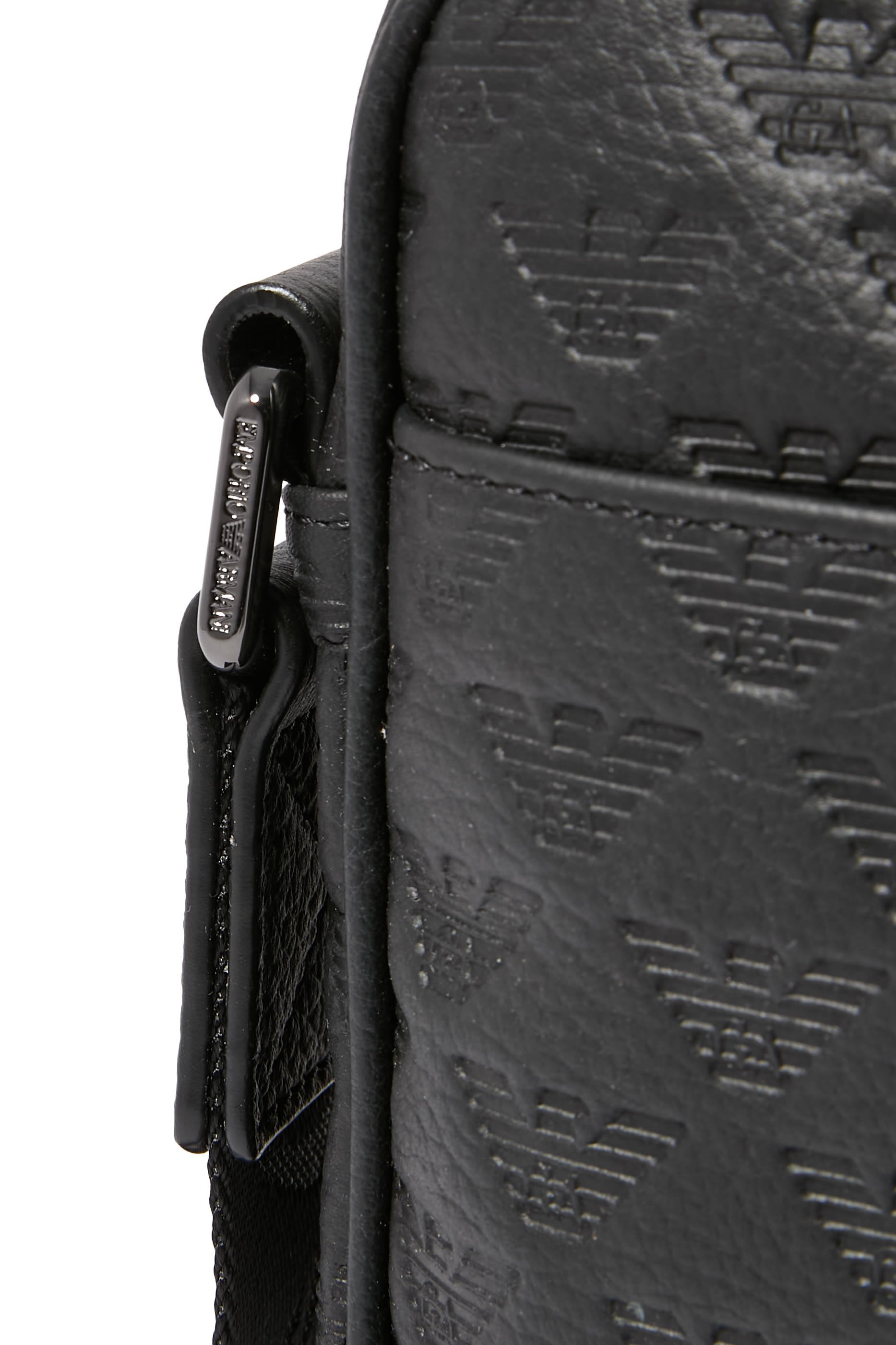 Leather Shoulder Bag with All-Over Embossed Eagle