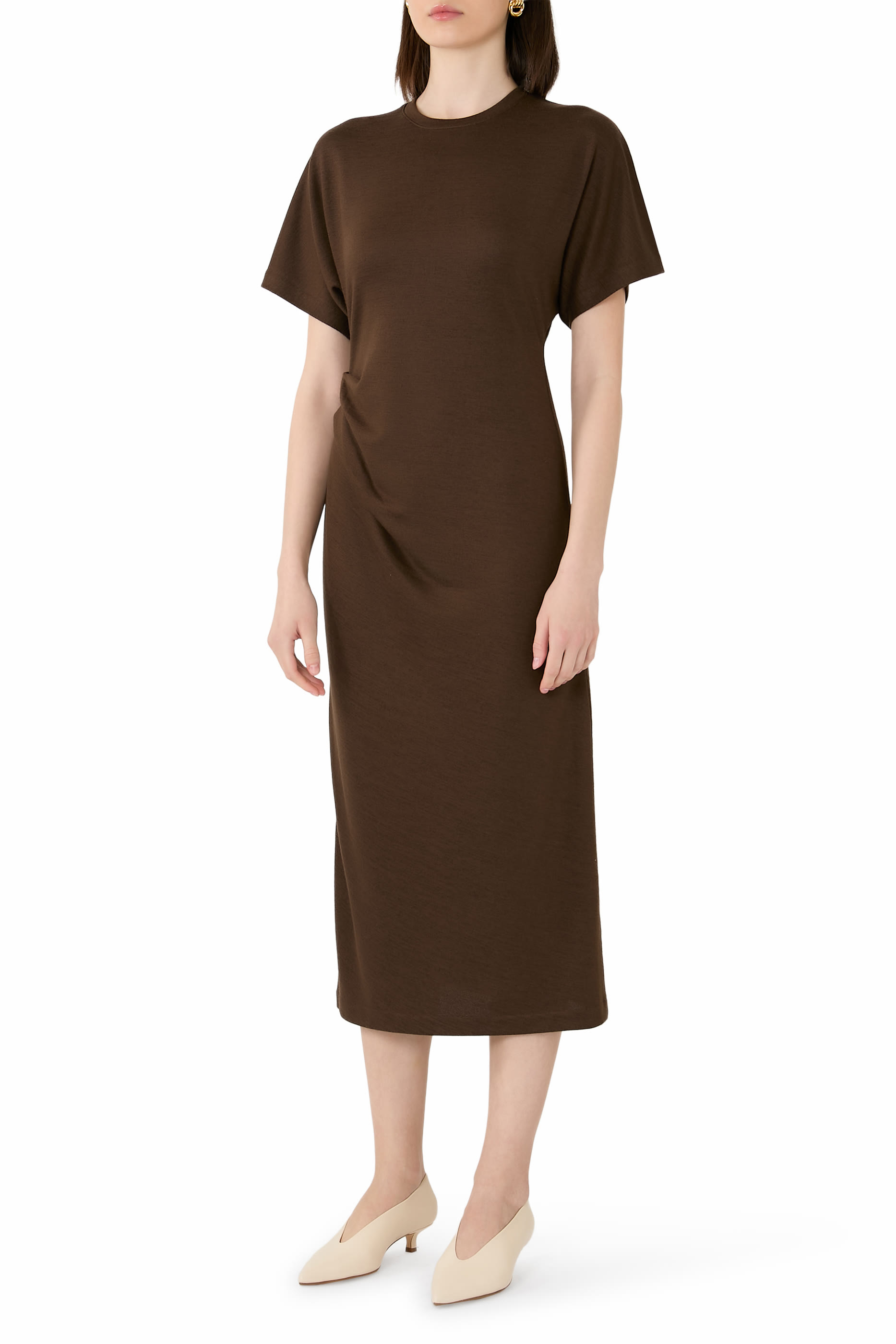 Ruched-Side Knit Short-Sleeve Dress