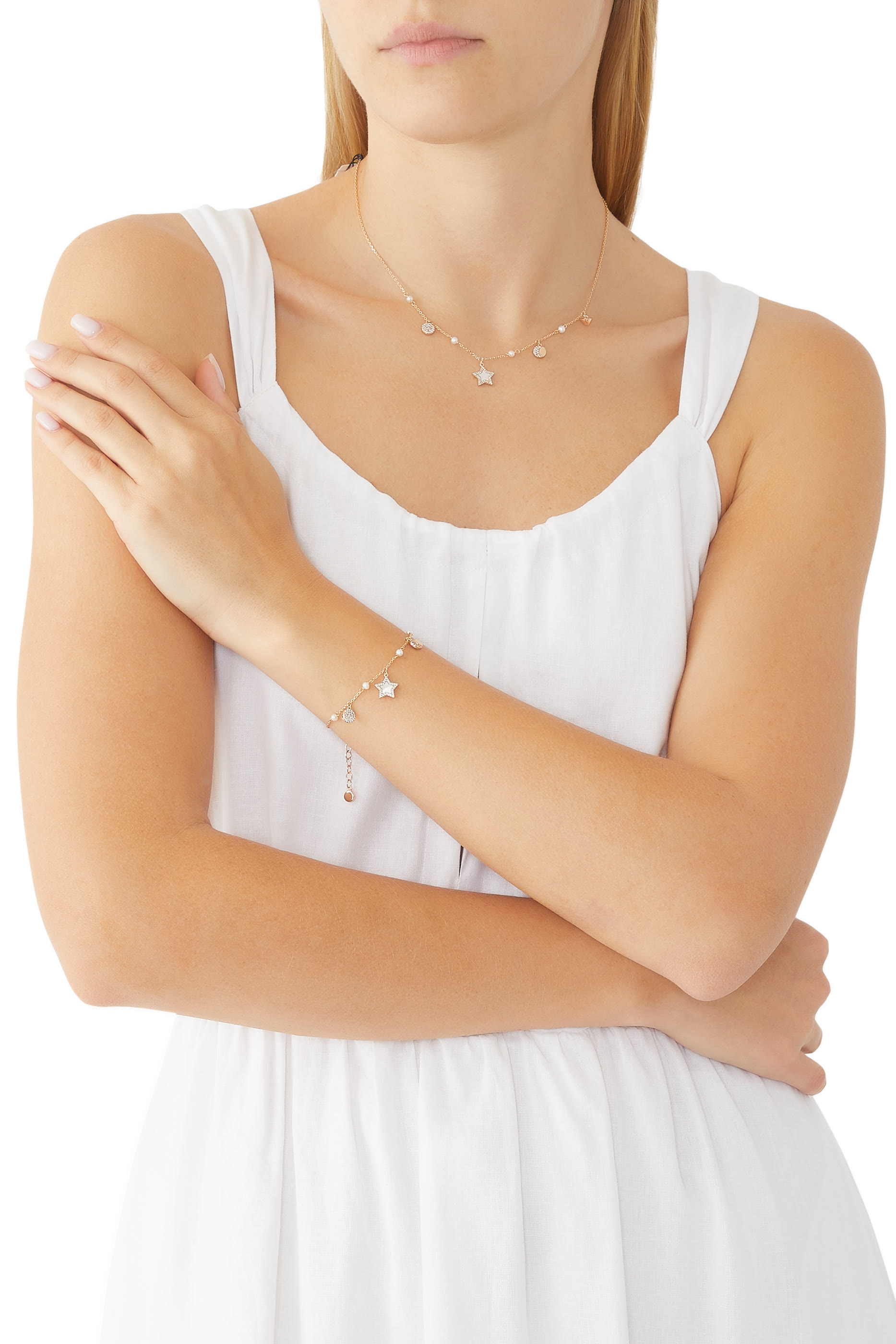 Rose Gold-Tone Brass Station Necklace