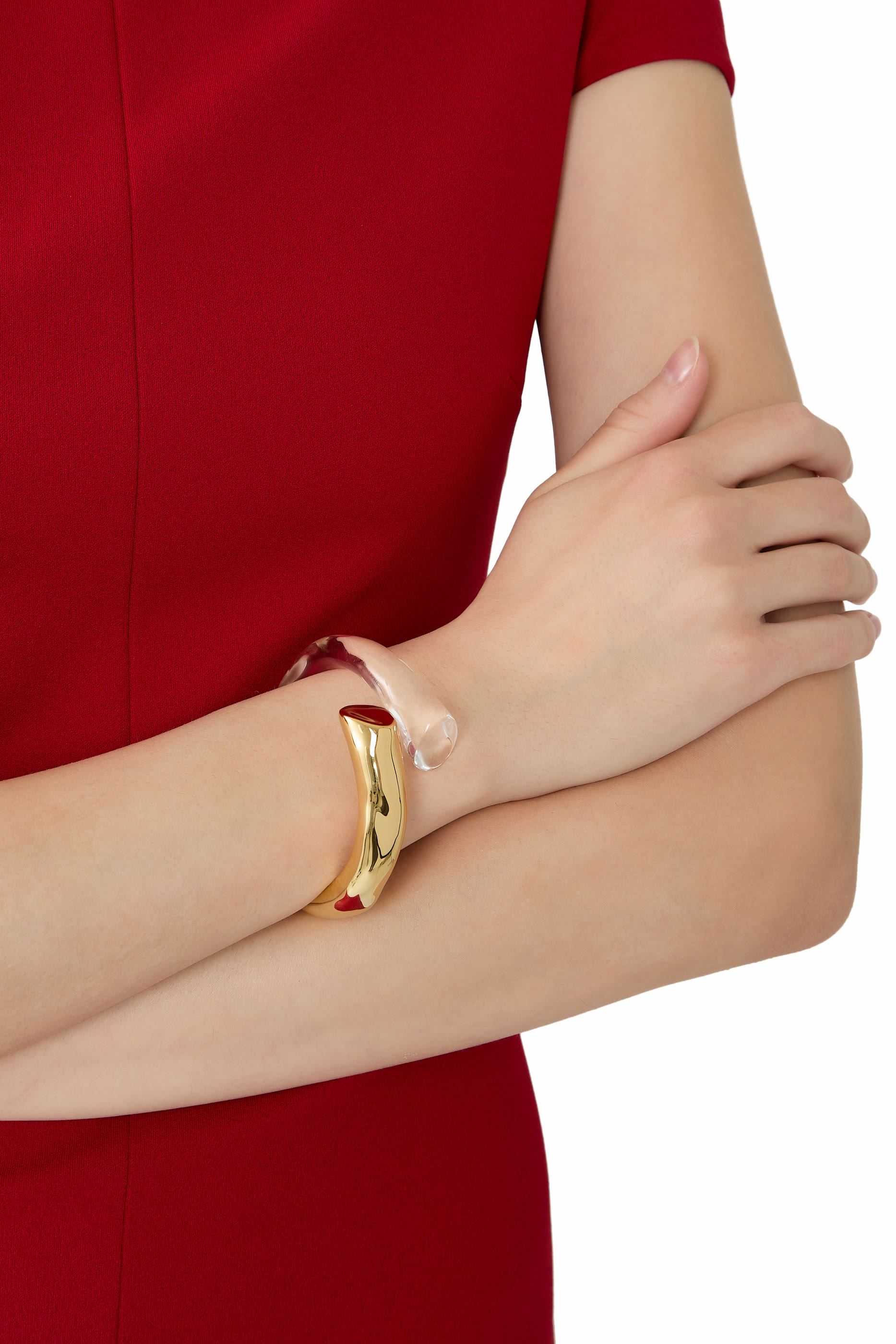  Liquid Lucite Bypass Hinge Bracelet, 14k Gold Plated Brass & Lucite