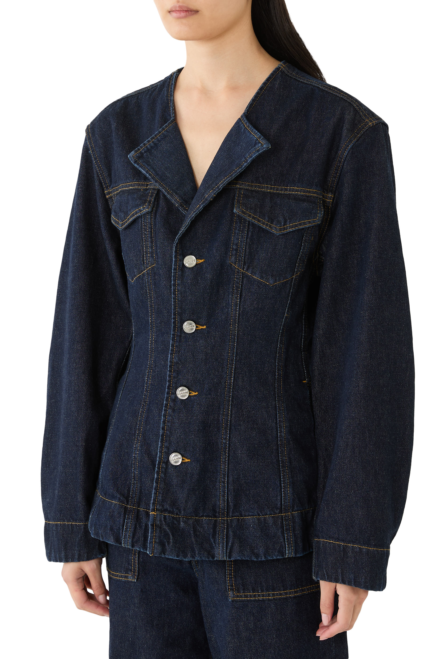 V-Neckline Denim Blazer