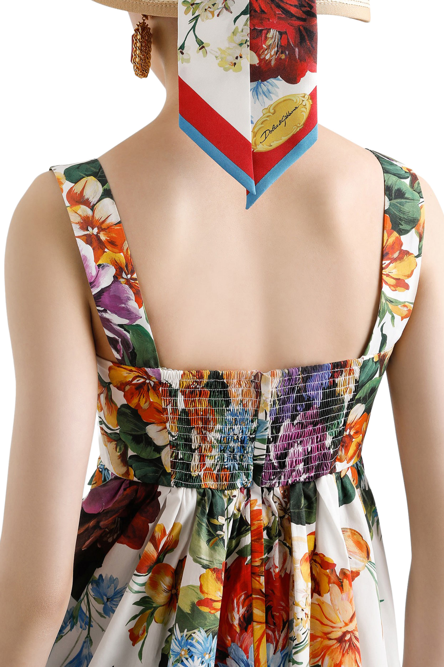 Flower Bouquet-Print Poplin Dress