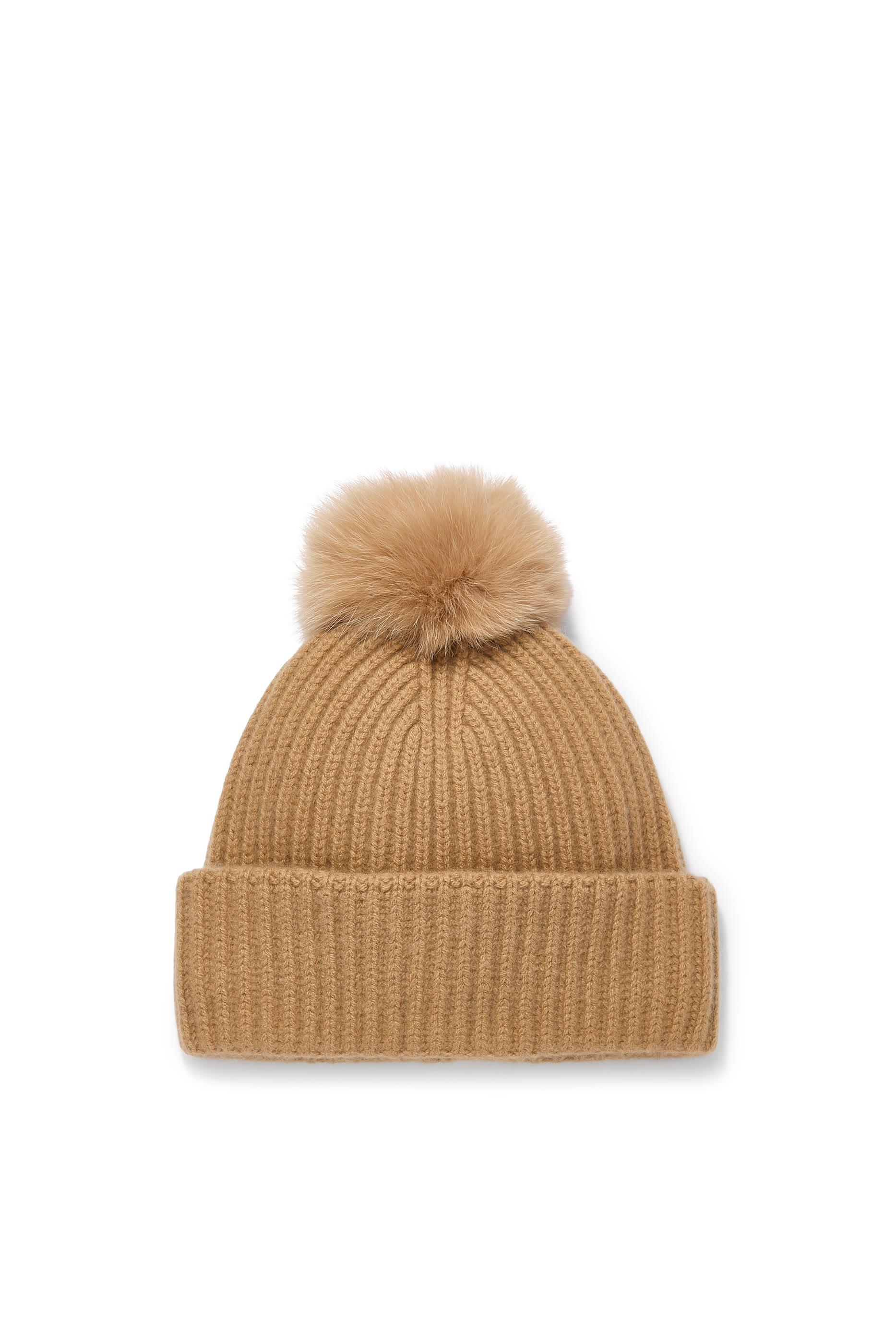 Cashmere Knit Beanie with Fox Fur Pompom