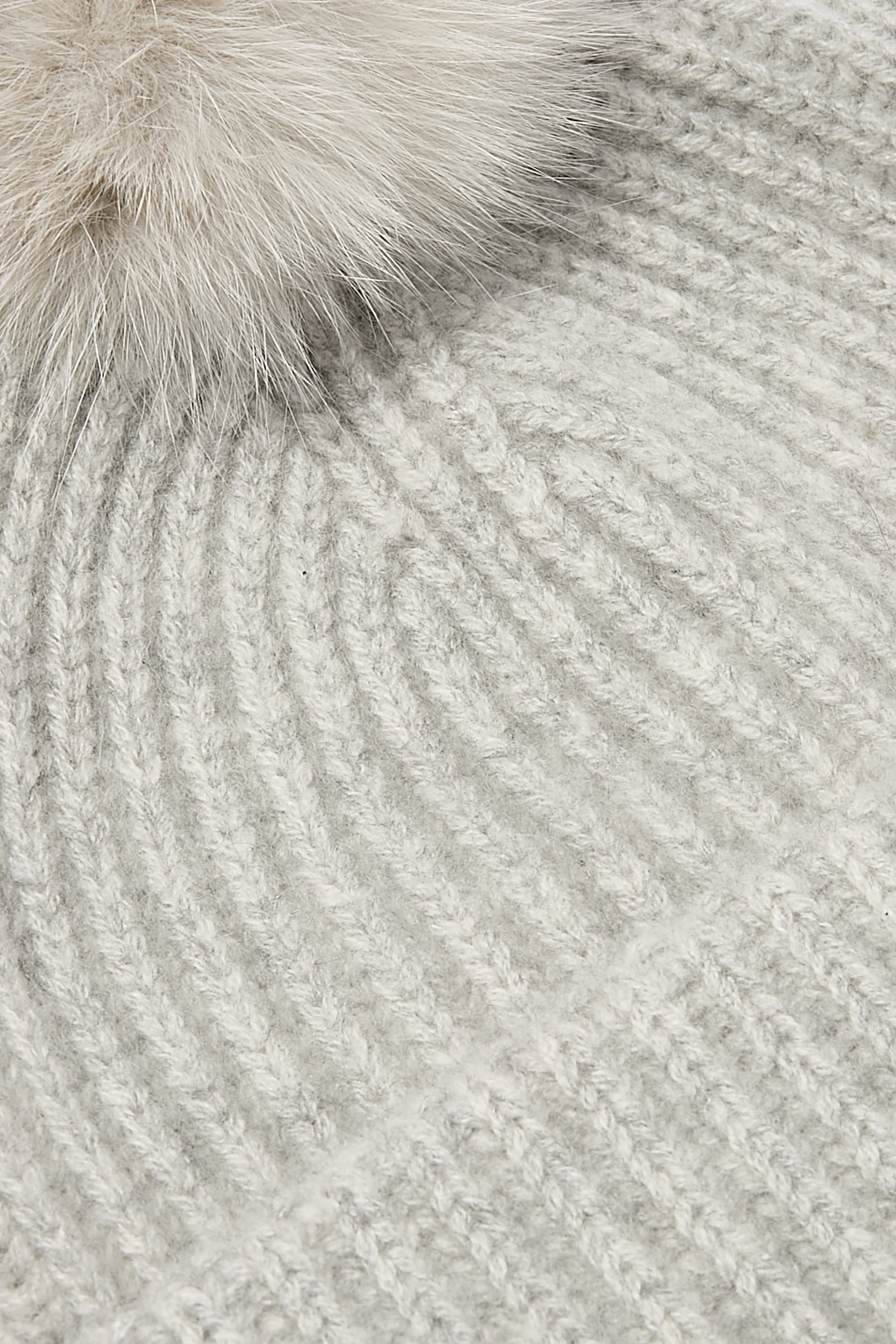 Cashmere Knit Beanie with Fox Fur Pompom