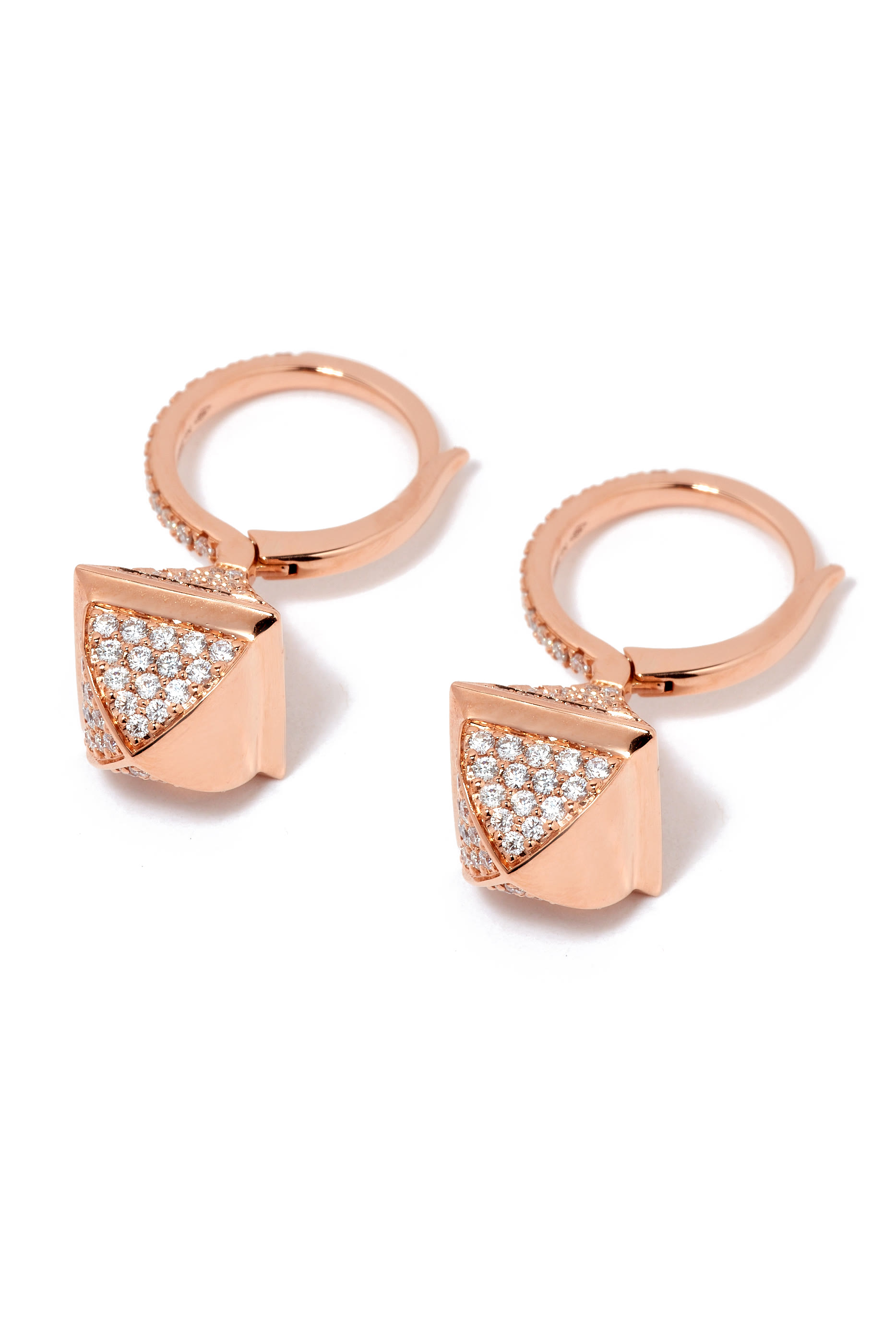 Cleo Midi Rev Earrings, 18k Rose Gold with Full Diamonds