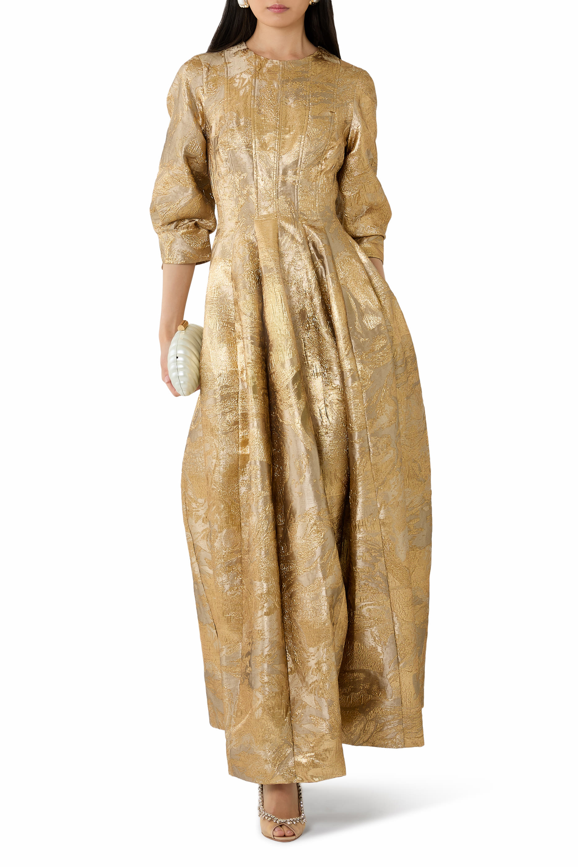 Claravelle Metallic Jacquard Gown