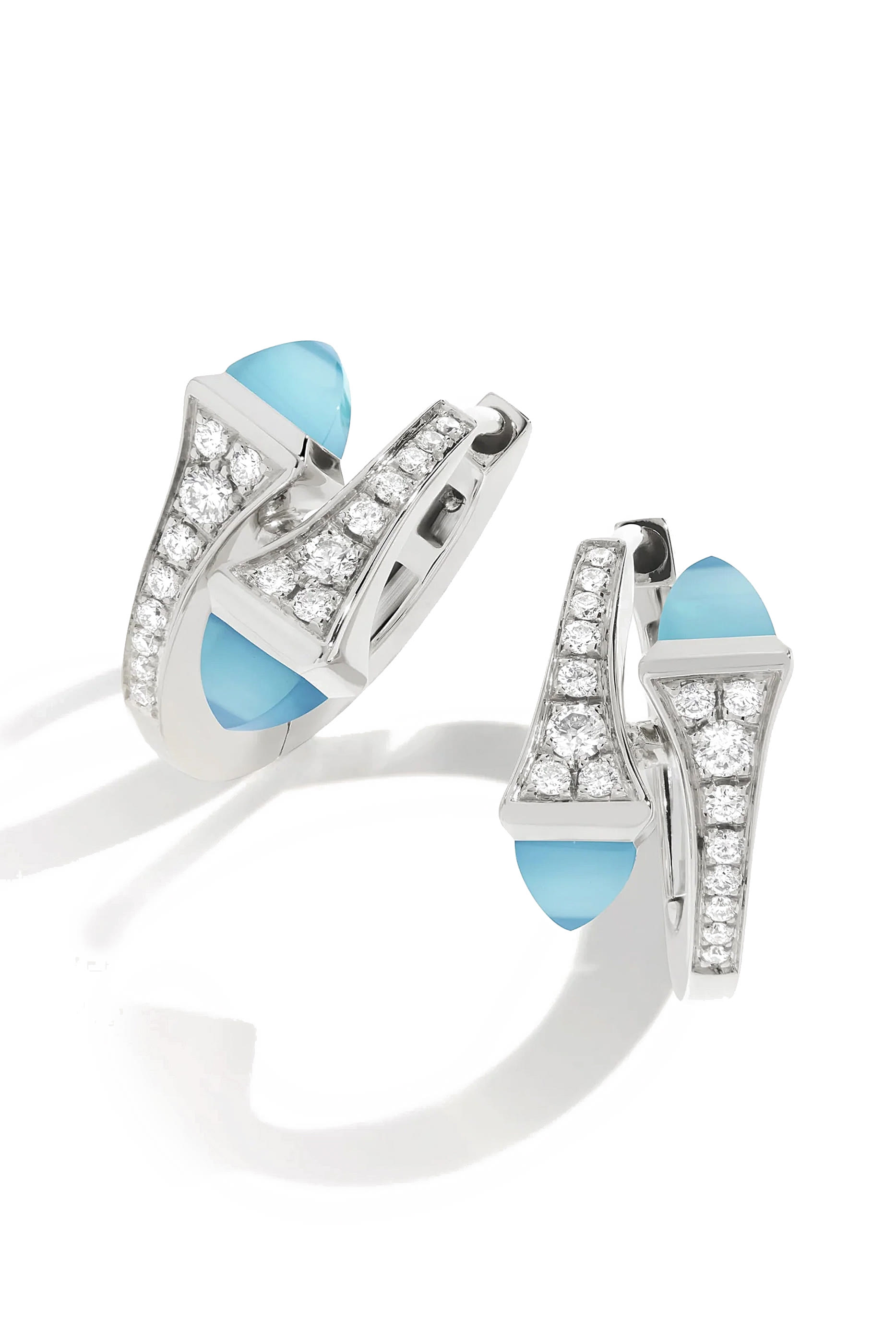 Cleo  Huggie Earrings, 18k White Gold with Blue Chalcedony & Diamonds