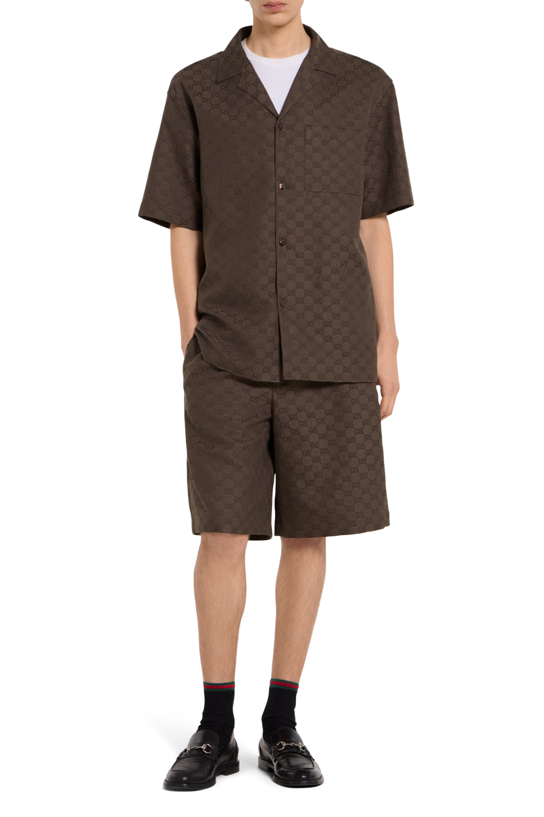 GG Canvas Linen Blend Bowling Shirt