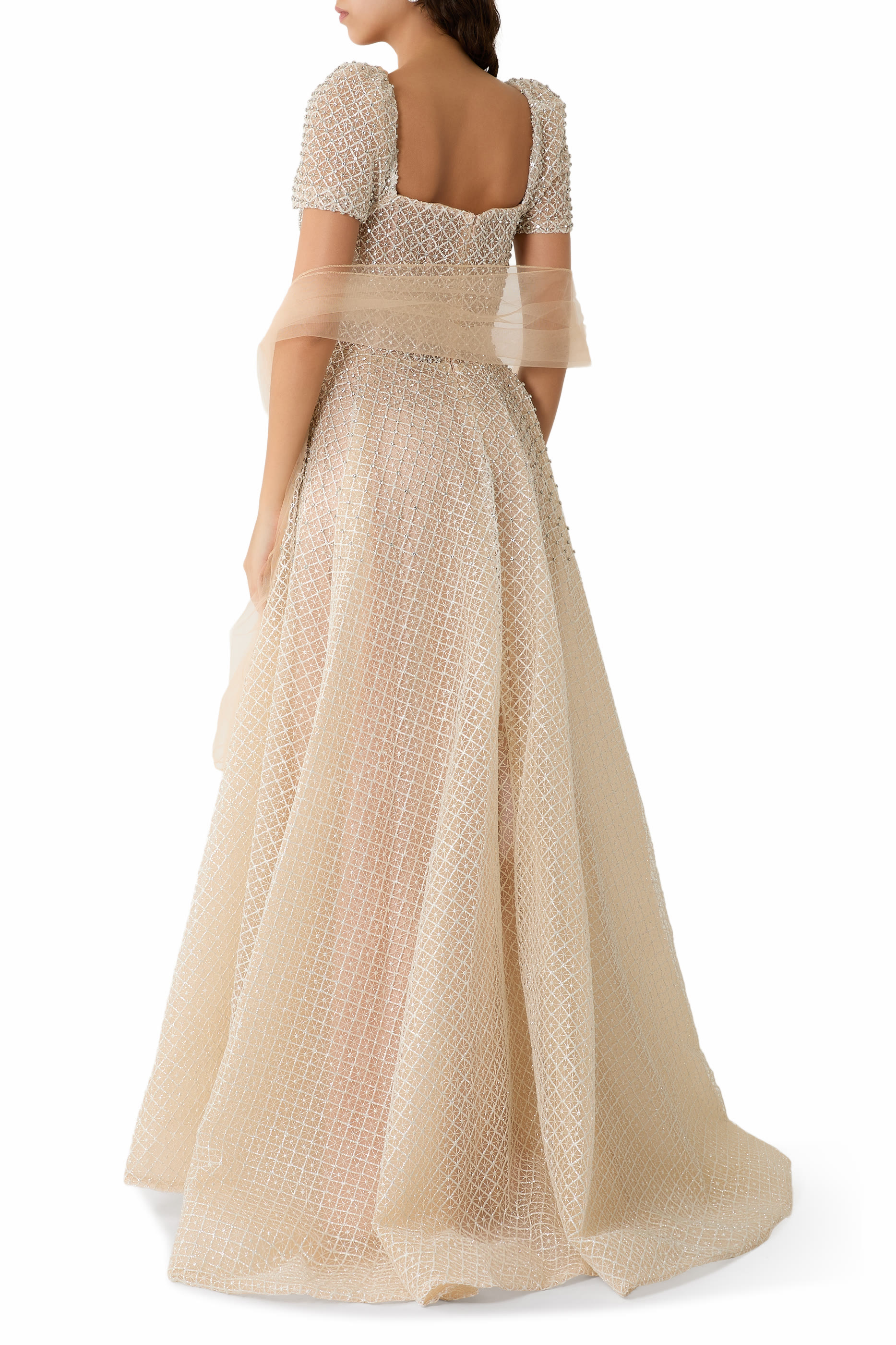 Pleated Short Sleeves Gown