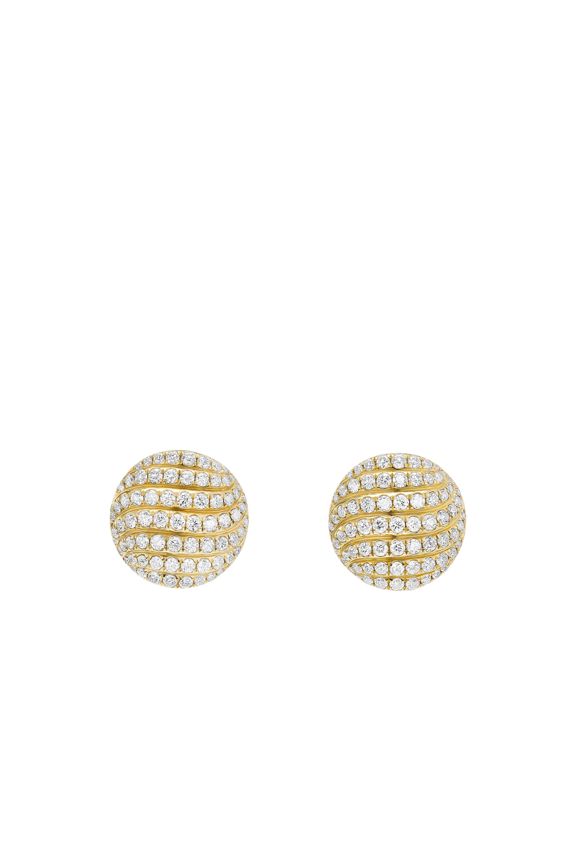 Sculpted Cable Stud Earrings, 18K Yellow Gold & Diamonds