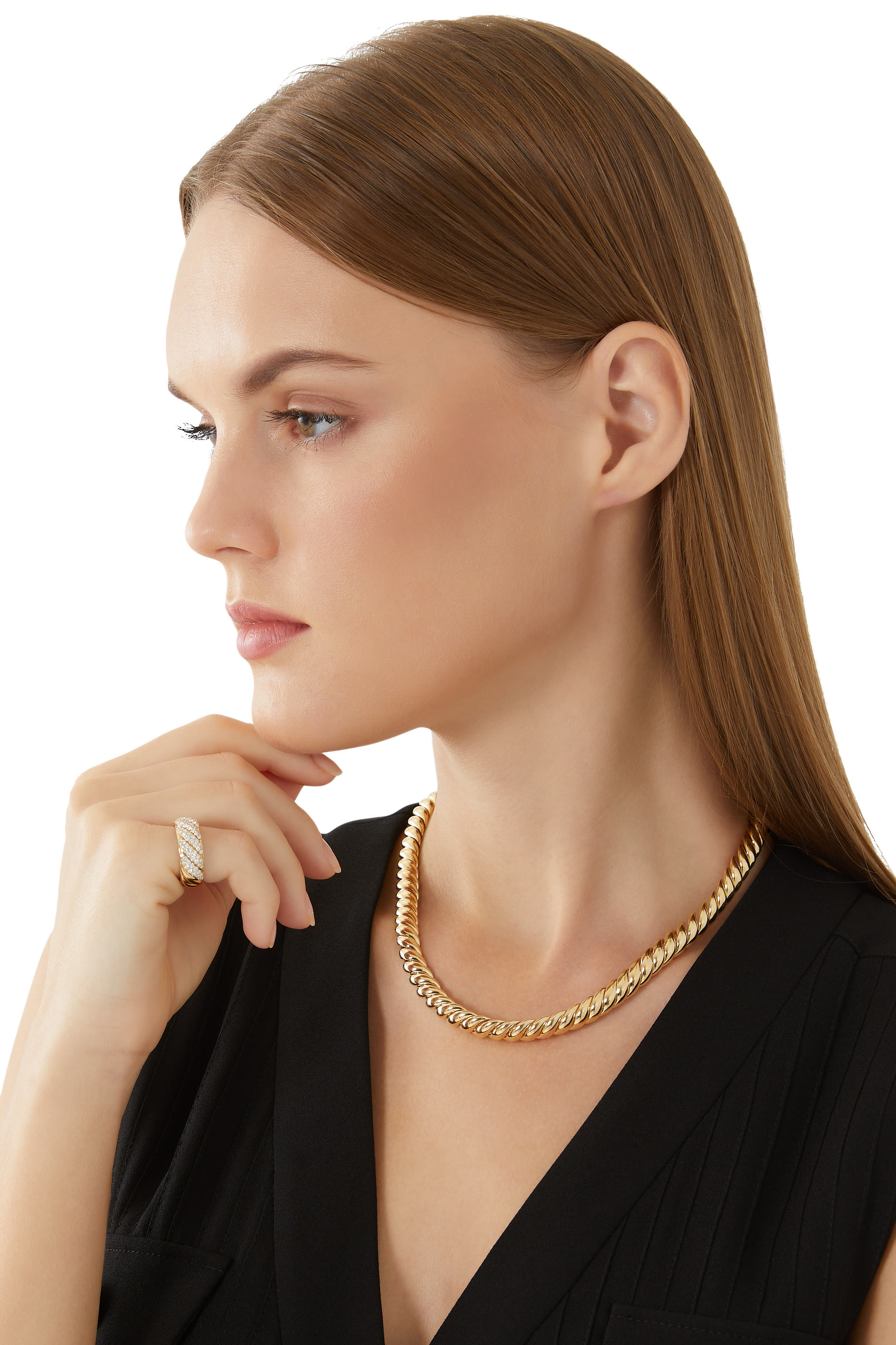 Sculpted 18in Cable Necklace, 18k Yellow Gold