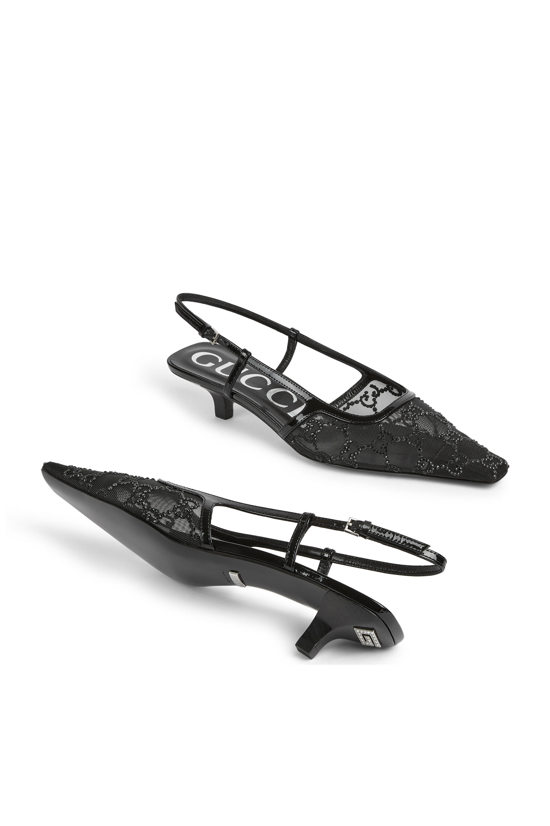  GG 35 Crystal Embellished Mesh Slingback Pumps 