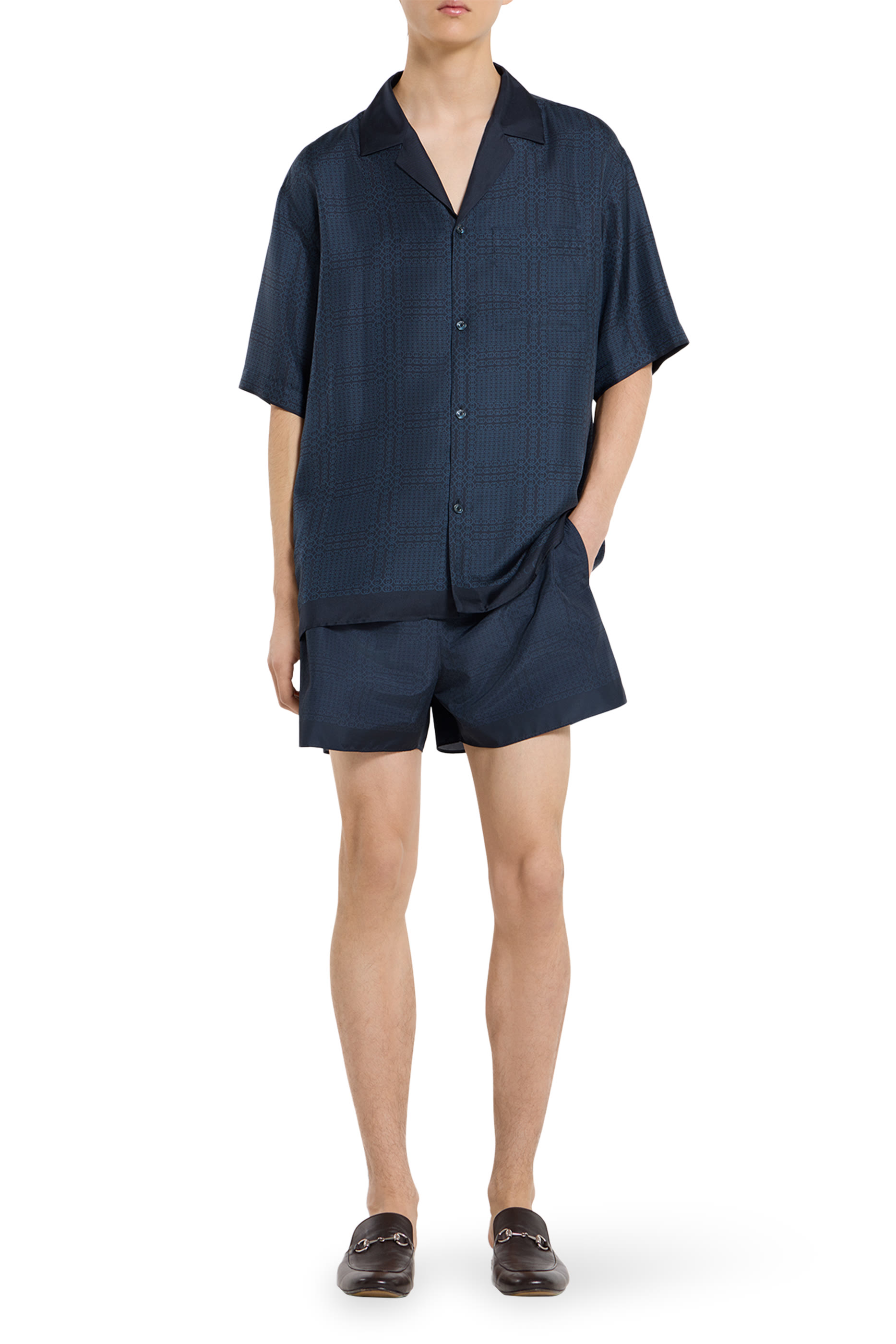 Printed Silk Twill Bowling Shirt 