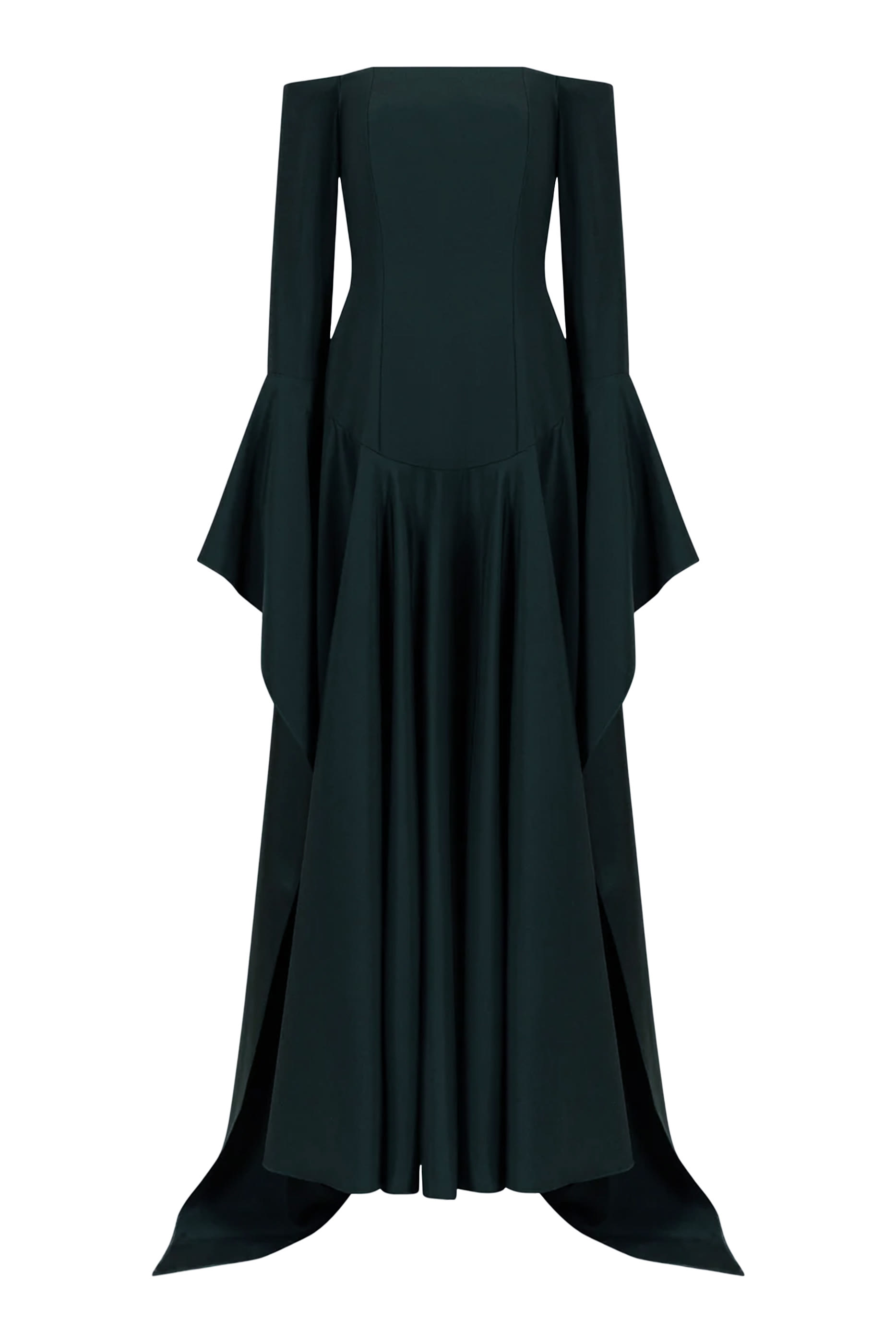Off-Shoulder Statement Sleeve Crepe Gown