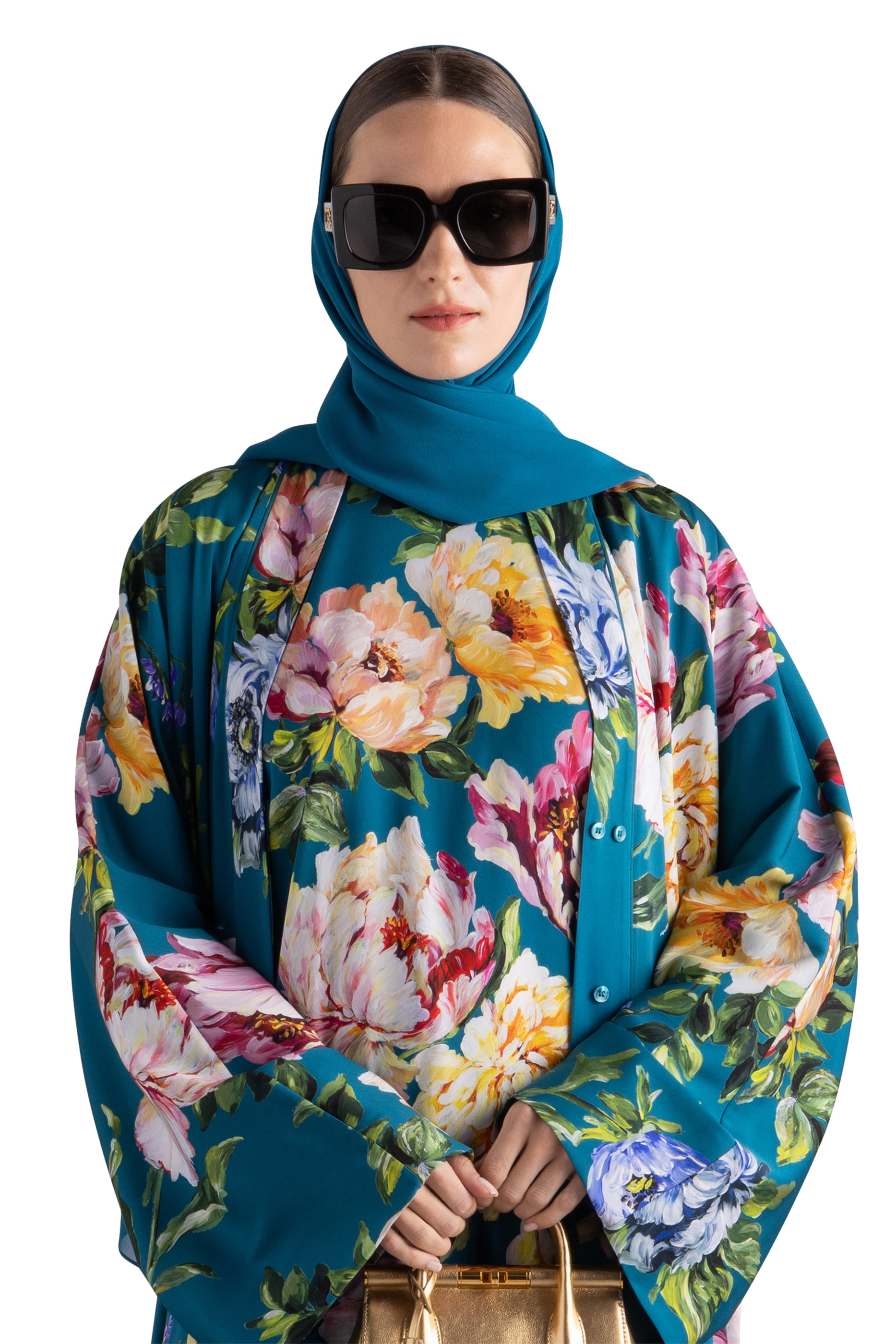 Peony-Print Charmeuse Kaftan