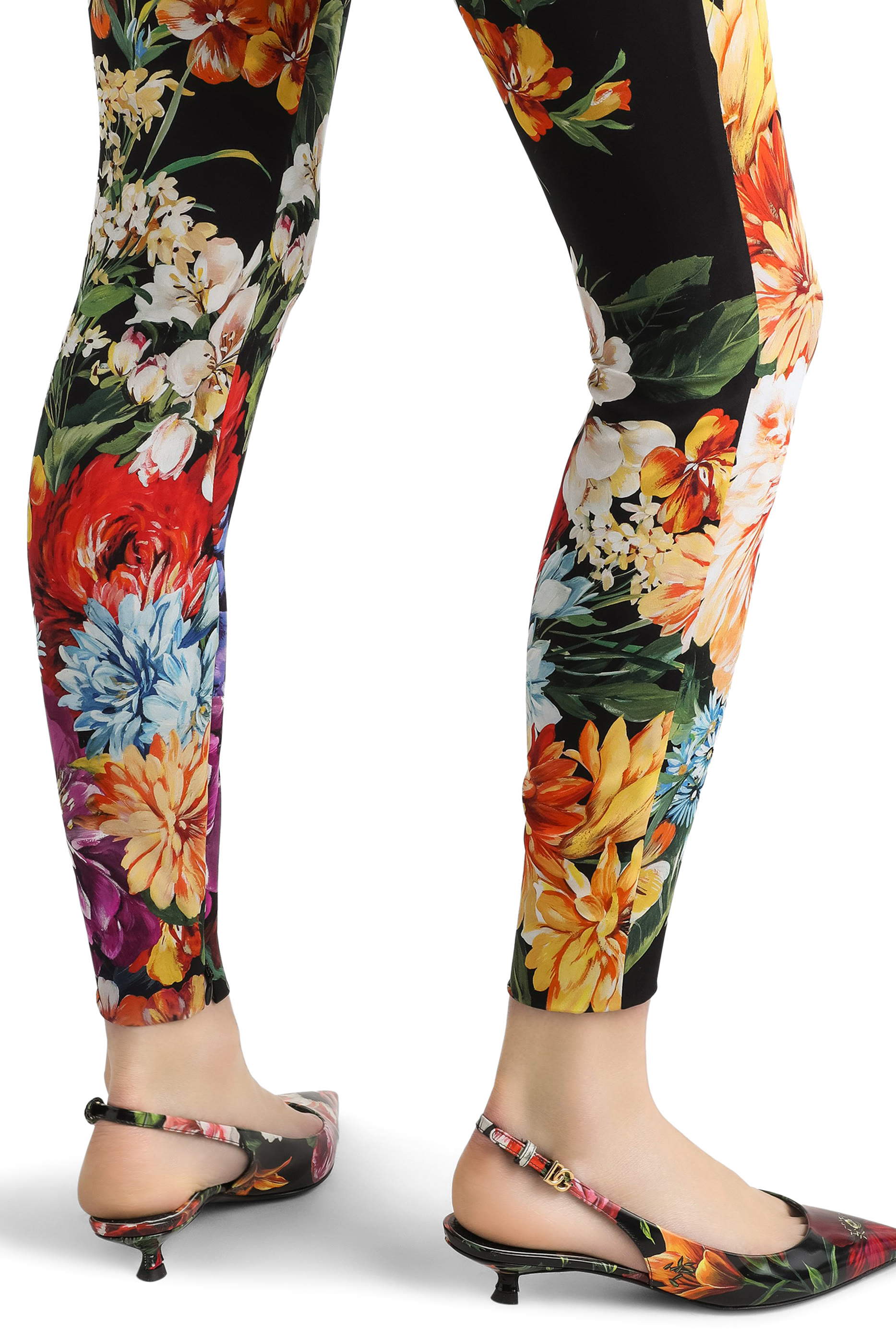 Flower Bouquet-Print Charmeuse Pants