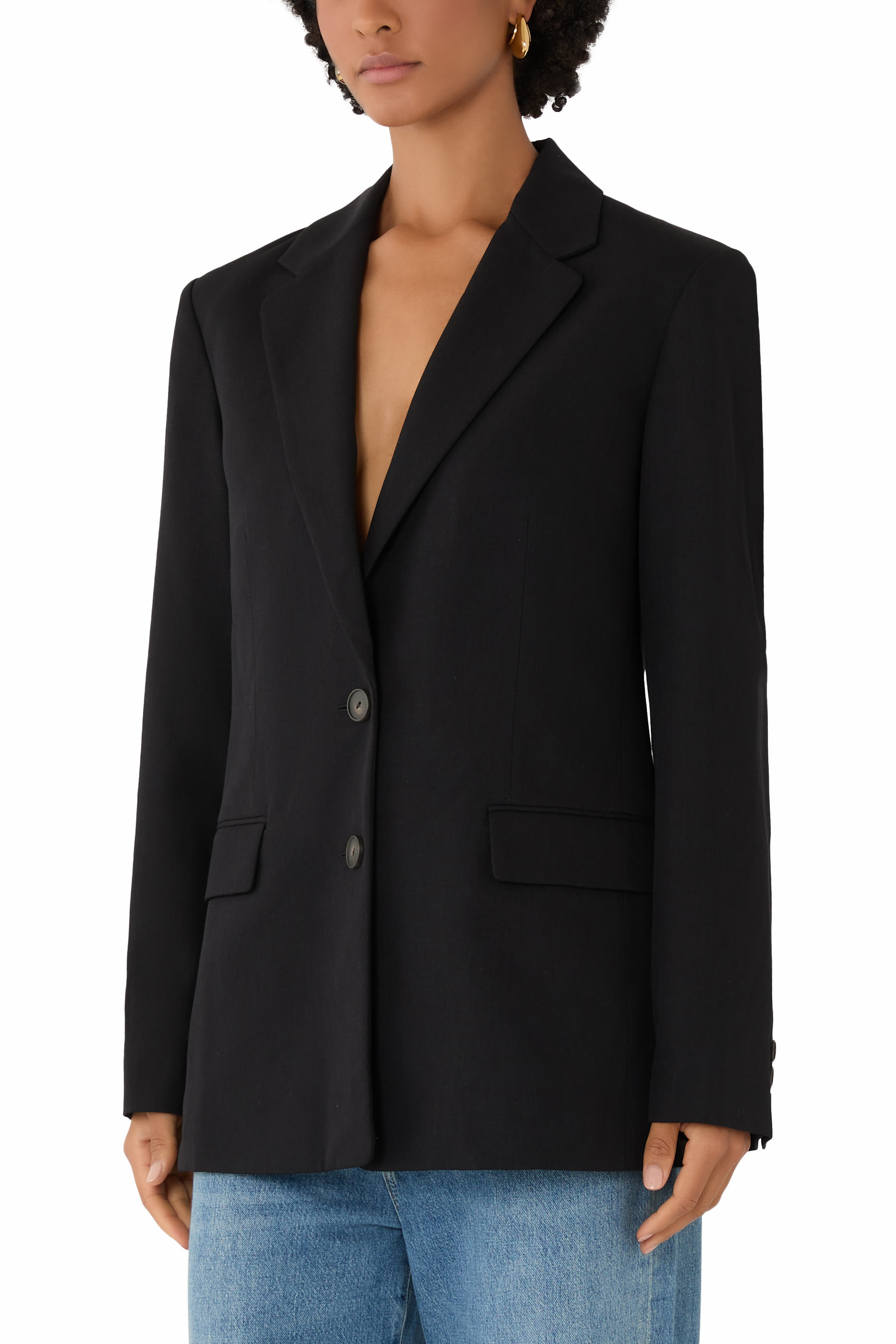 Button-Front Oversized Blazer