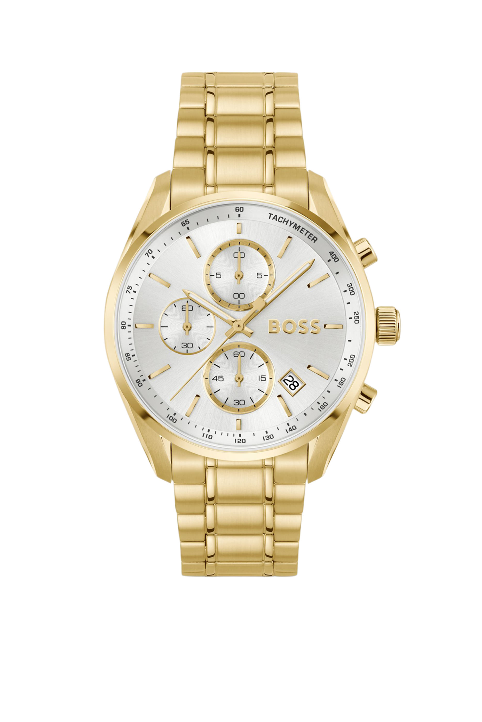 Gold-Tone Chronograph Watch with Silver-White Dial 