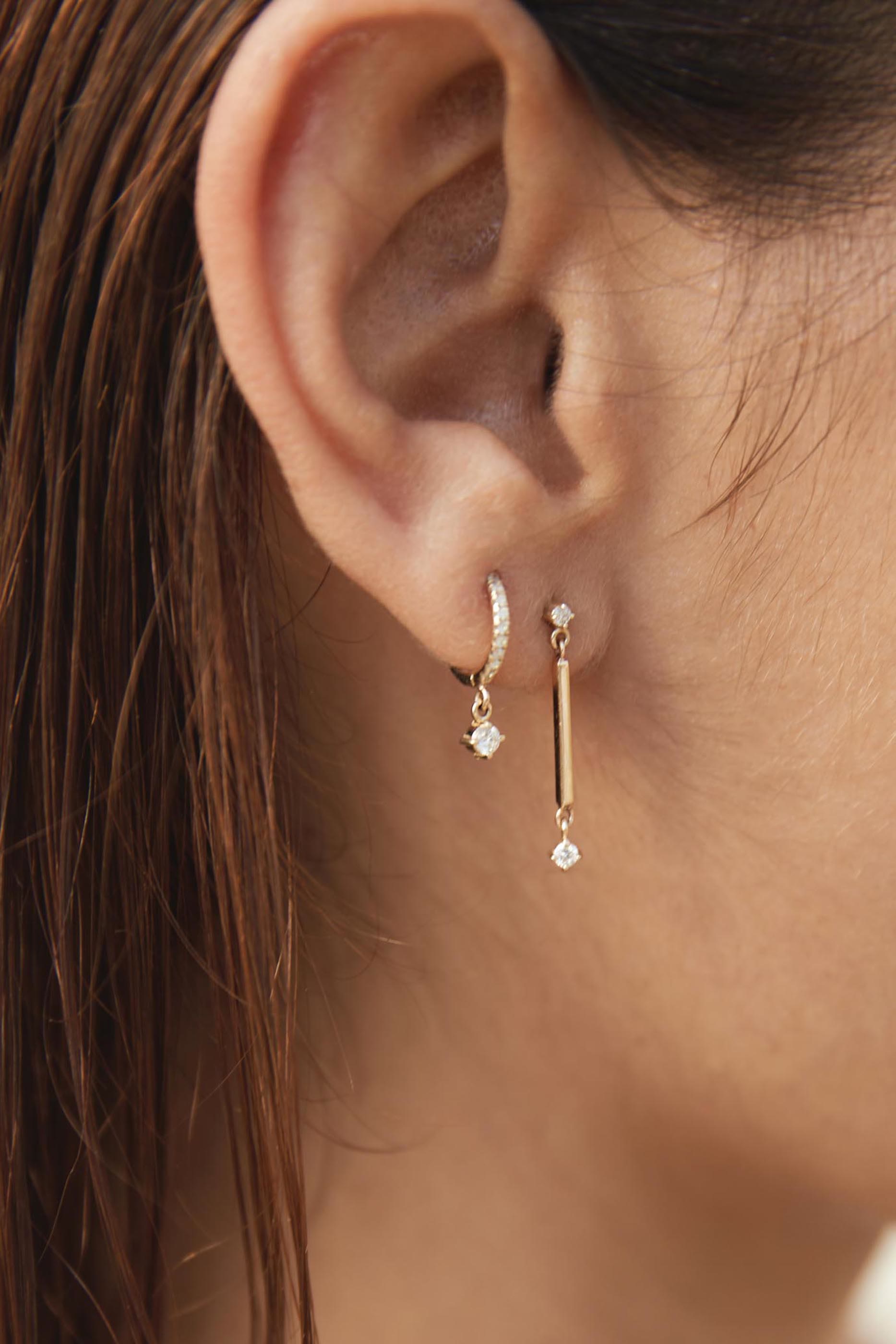  Dangling Hinge Huggie Hoops, 14K Yellow Gold & Diamonds