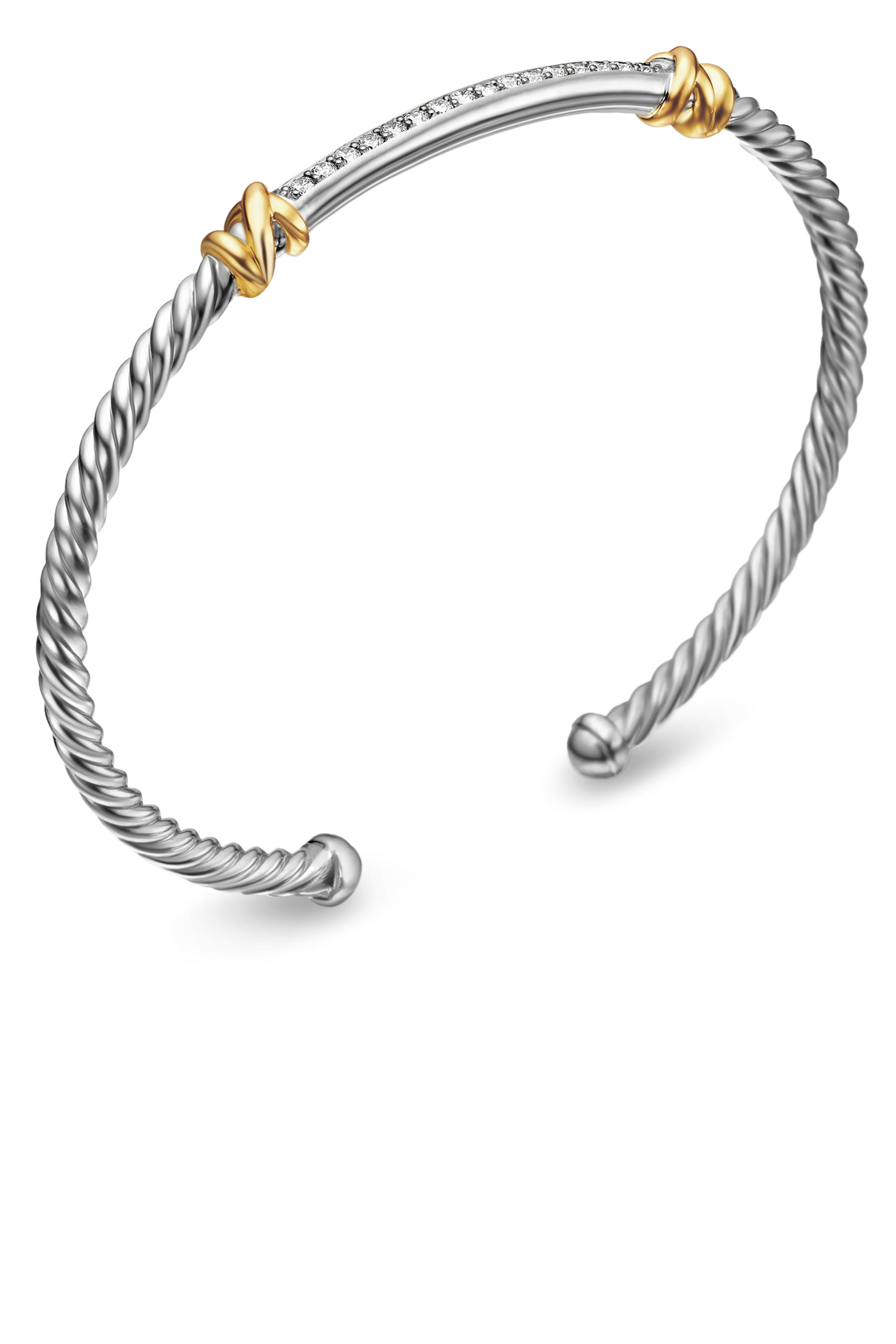 Petite Helena Classic Cable Station Bracelet, Sterling Silver, 18K Yellow Gold & Diamonds
