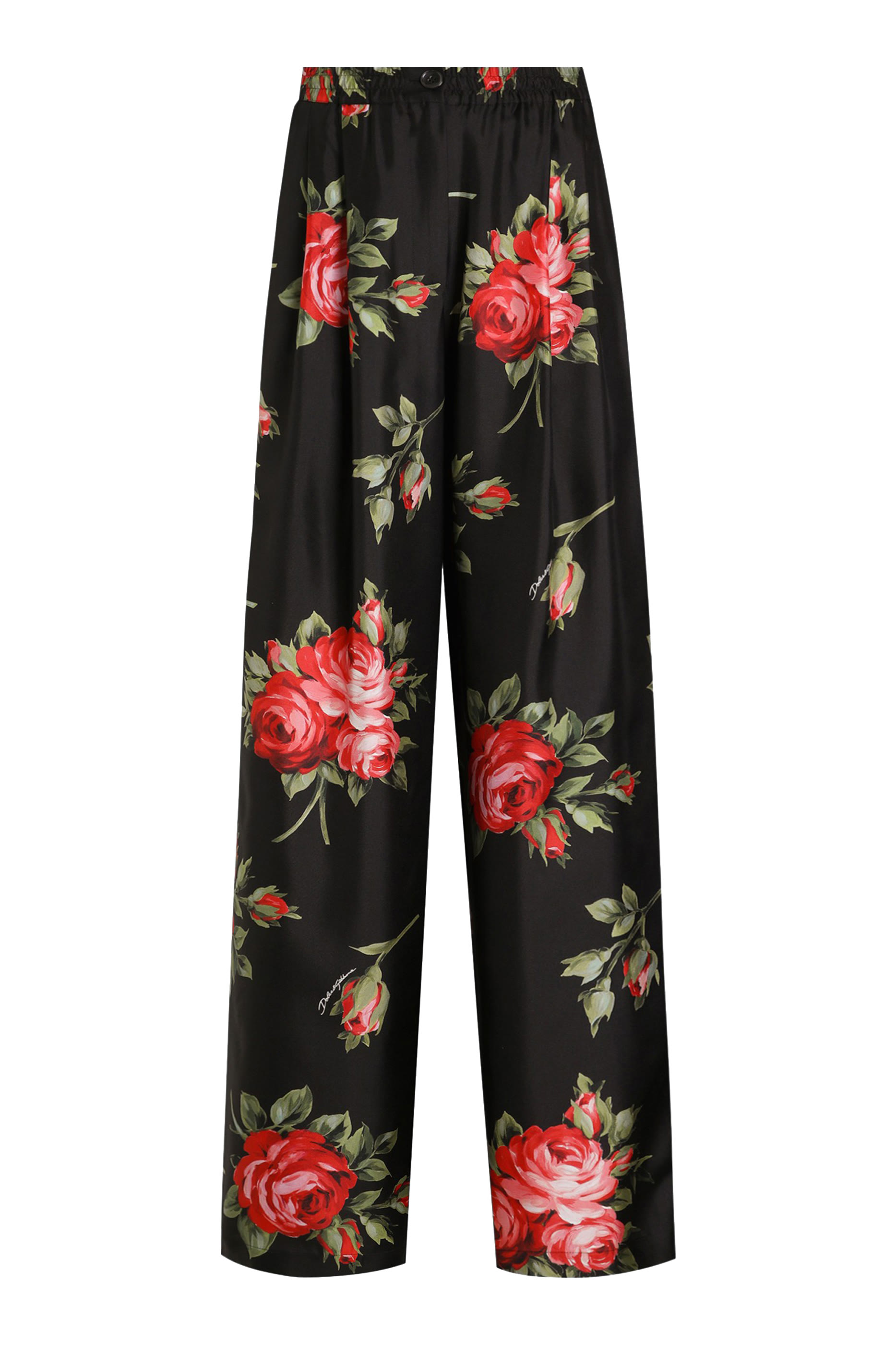 Rose Bouquet Wide-Leg Twill Trousers