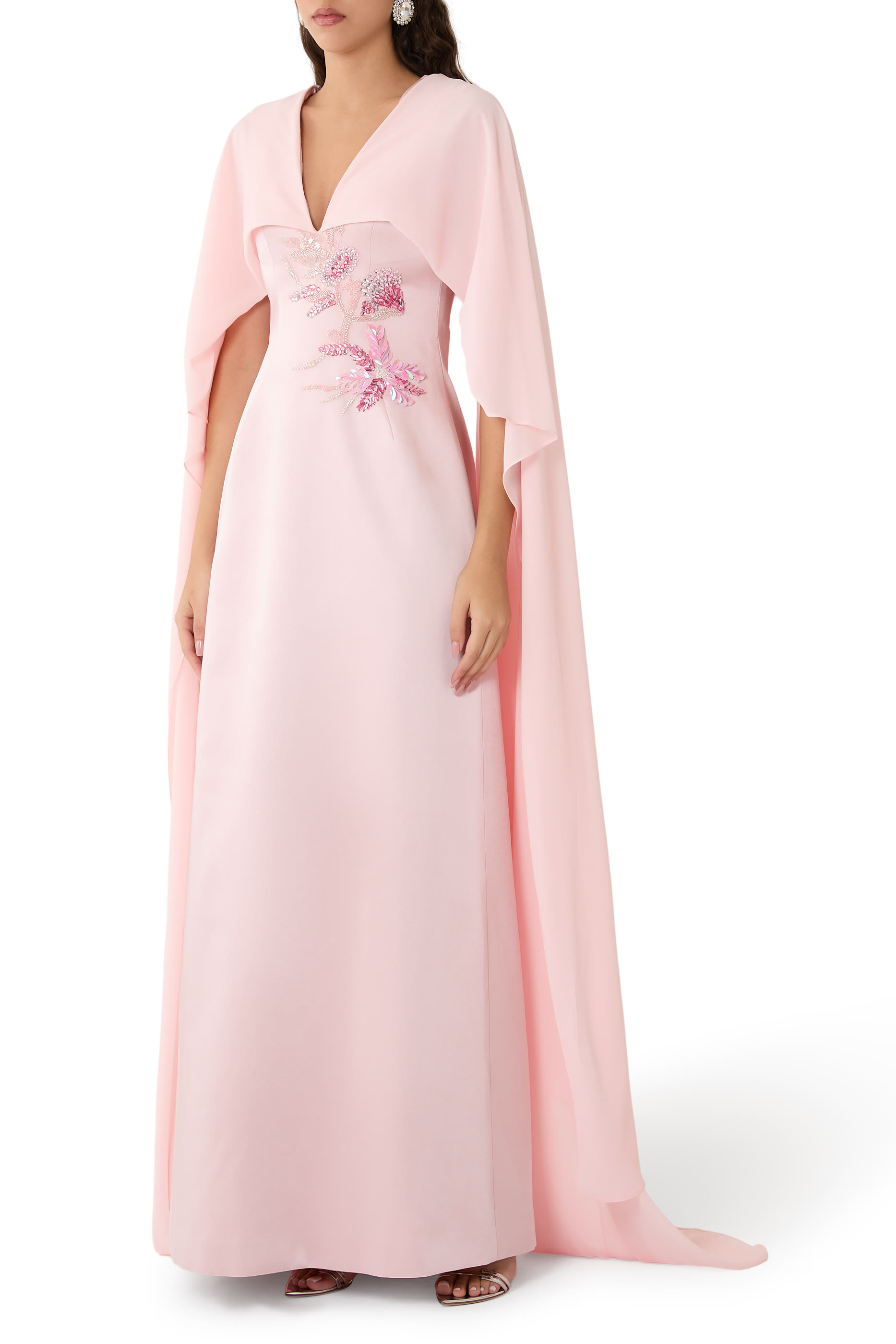 Embellished Cape Gown