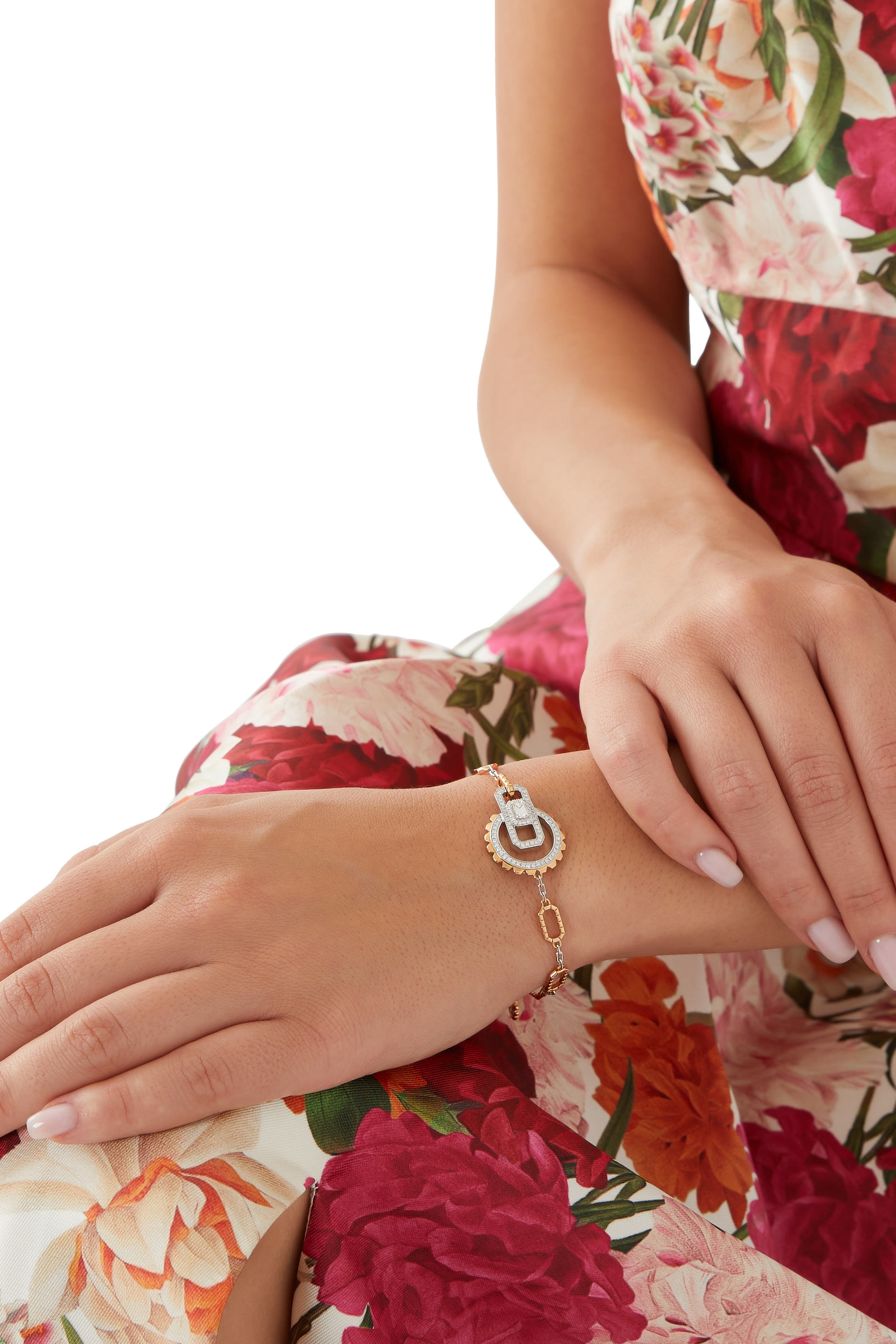 Empire Two-Tone Bracelet, 18k Pink & White Gold, Diamonds