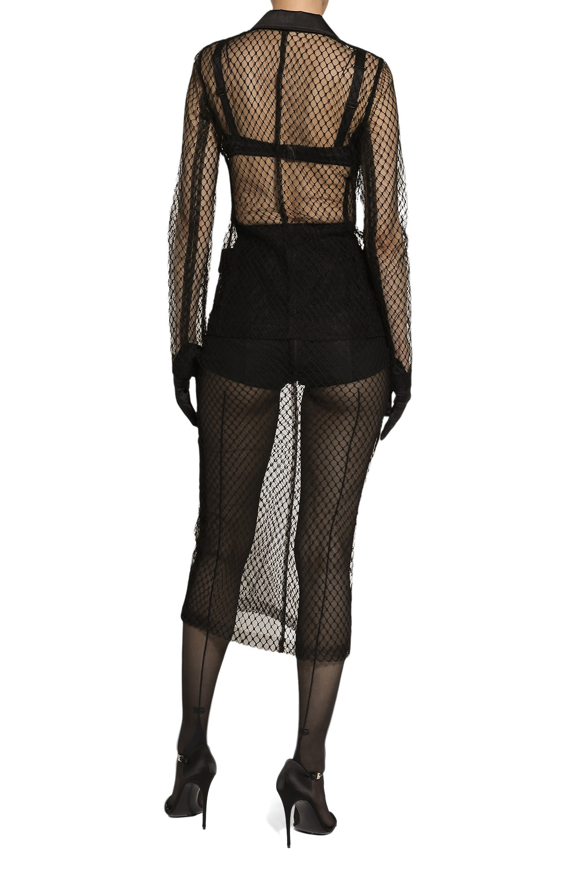 Mesh Calf-Length Pencil Skirt