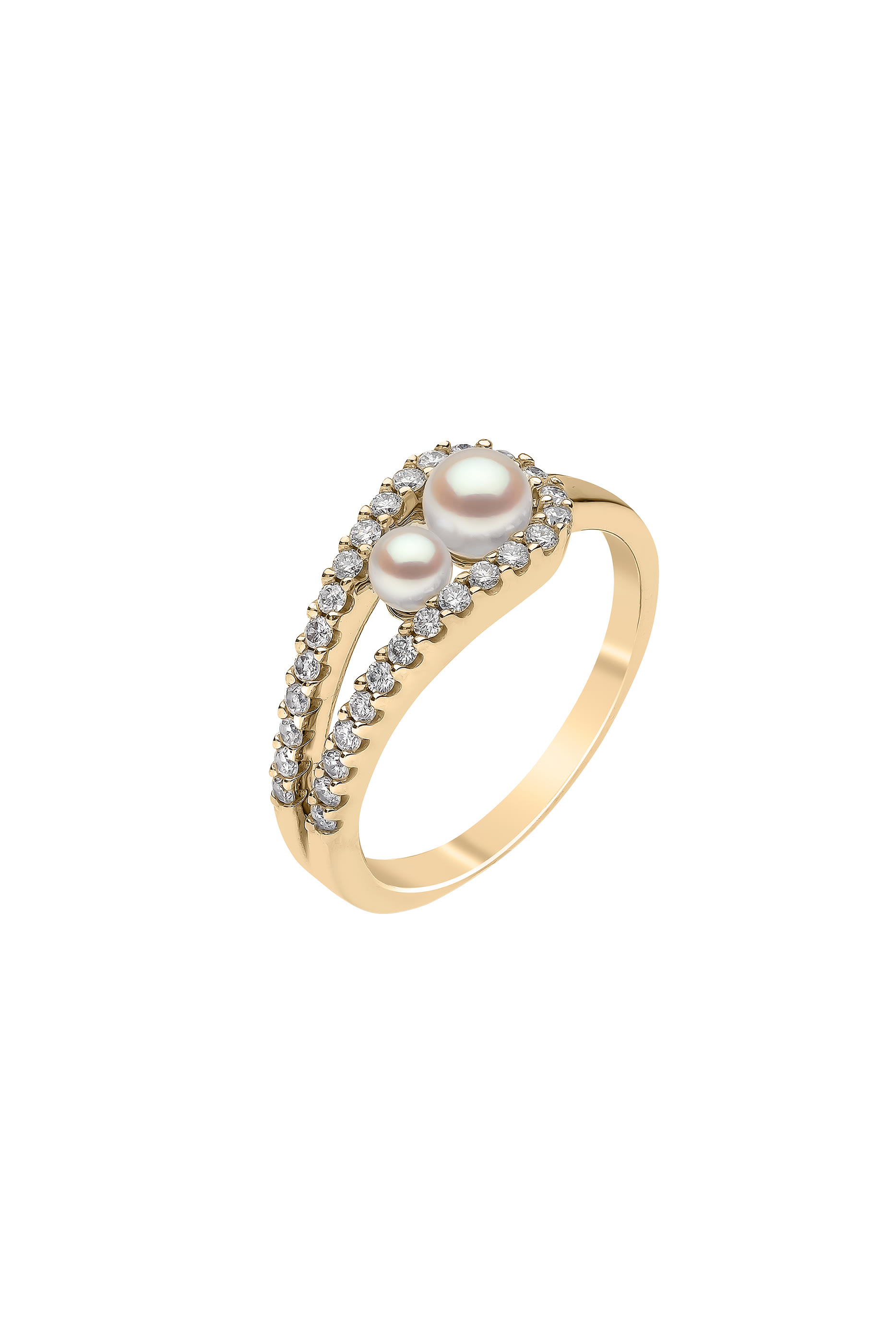 Sleek Ring, 18K Gold, Diamonds & Pearls