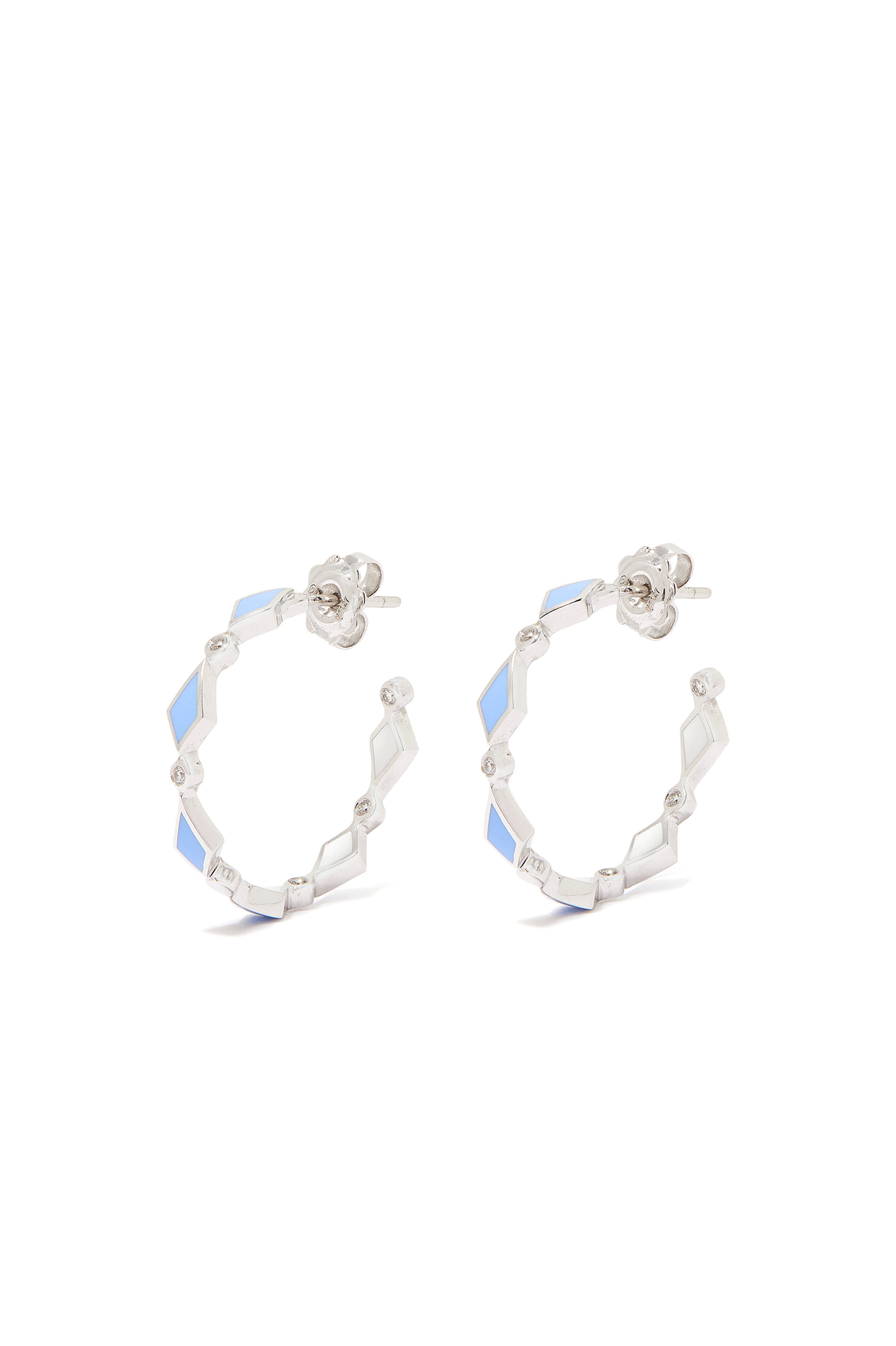 Mosaic Single Hoop Earrings, 18k White Gold & Diamonds
