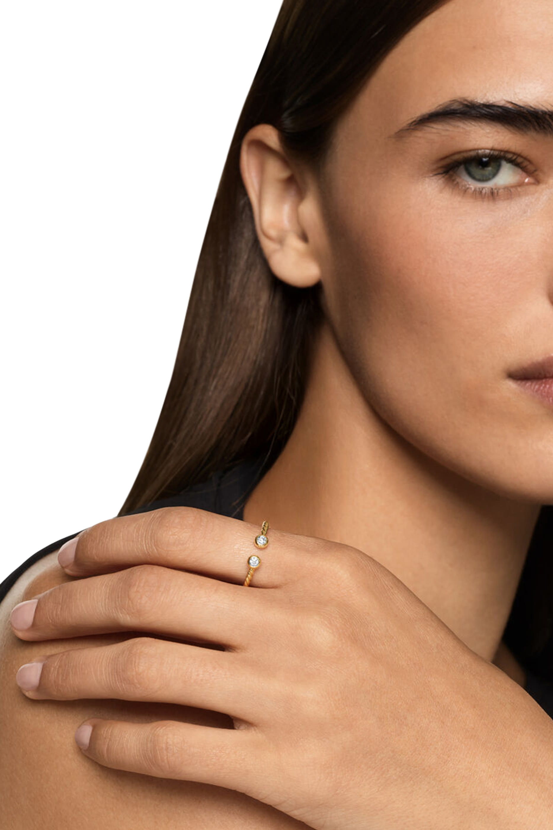 Petite Modern Renaissance&reg; Open Round Ring, 18K Yellow Gold & Diamonds