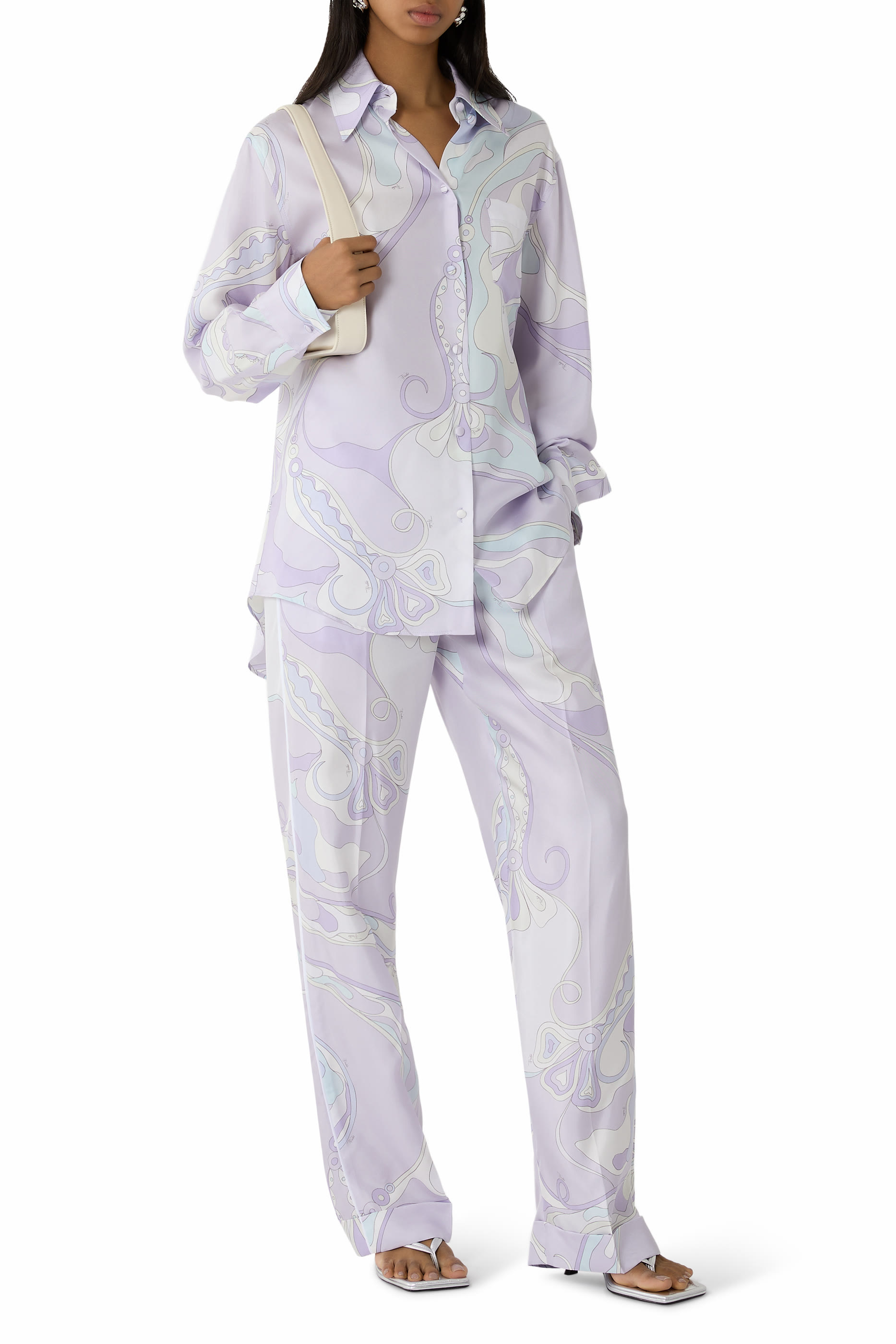 Orchidee Print Silk Pajama Trousers