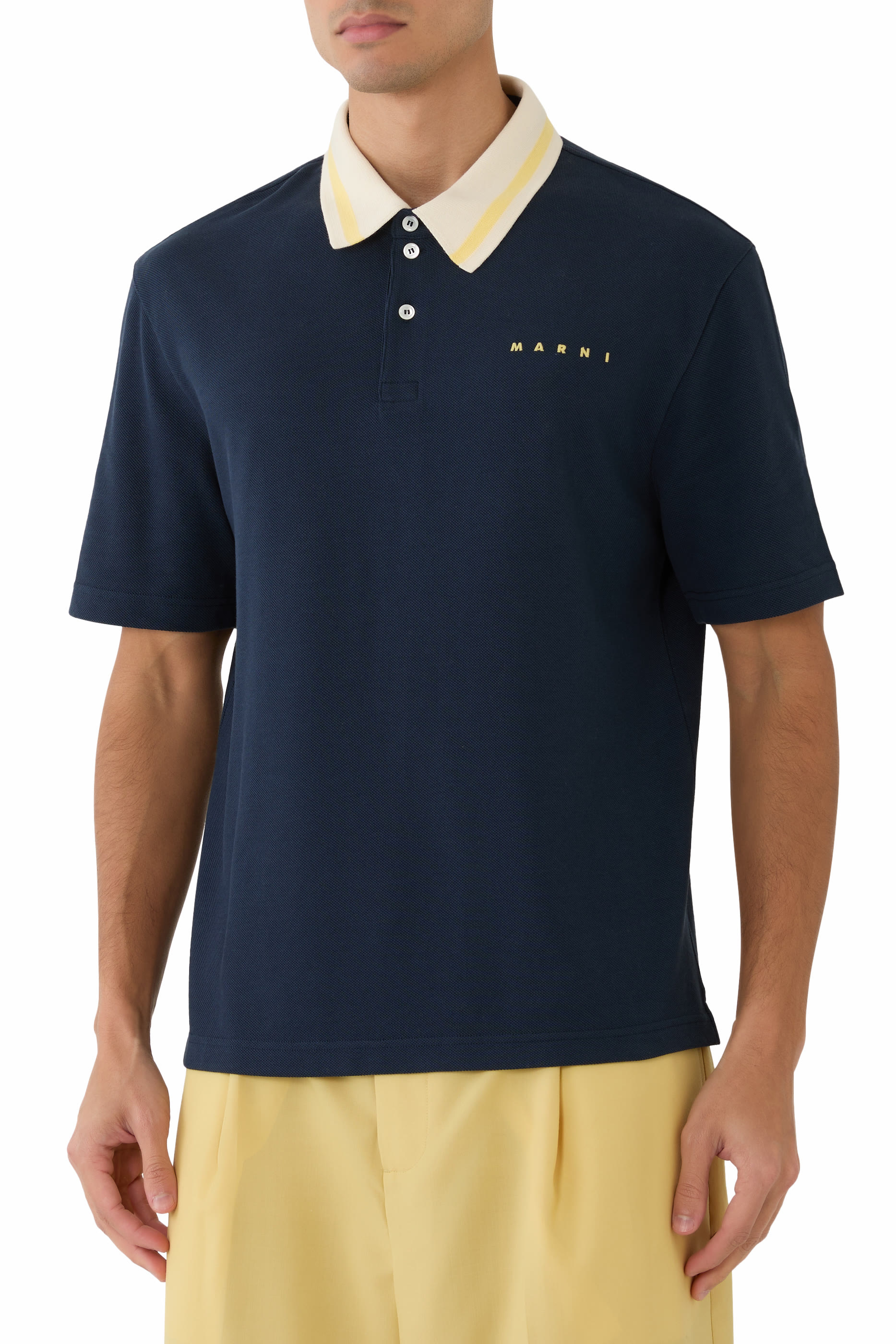Striped Collar Piqu&eacute; Polo Shirt