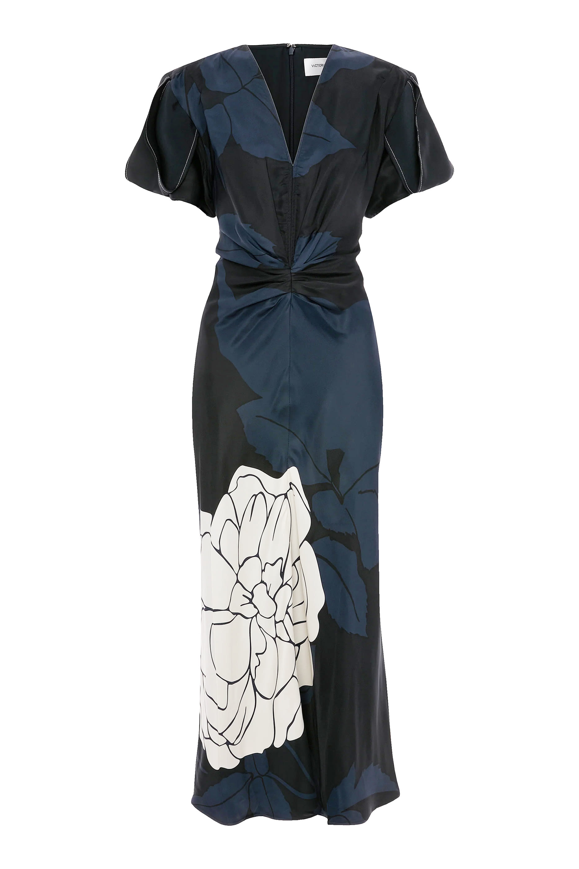 Gathered V-Neck Midi Dress