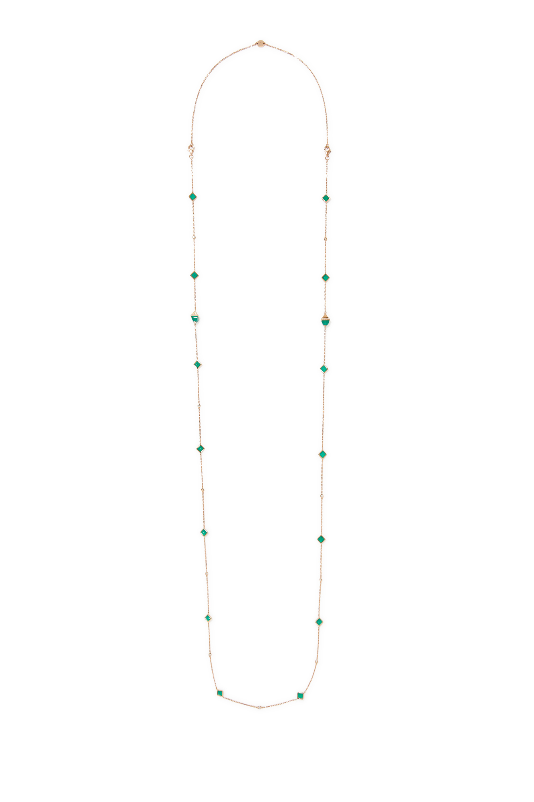 Cleo Mini Reve Convertible Chain, 18k Rose Gold with Green Agate & Diamonds