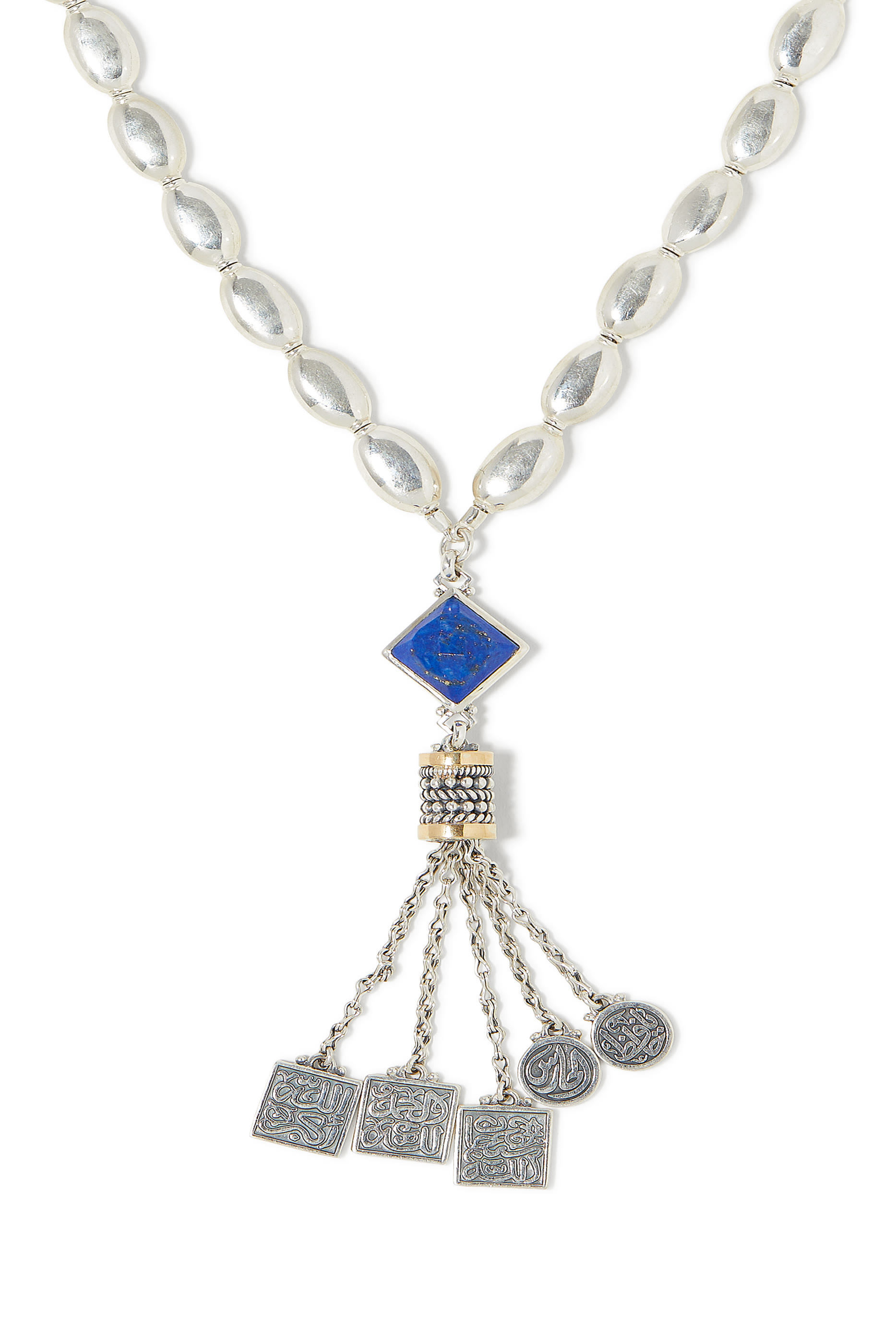  Tassel Rosary Necklace, Sterling Silver &  Lapis Lazuli 