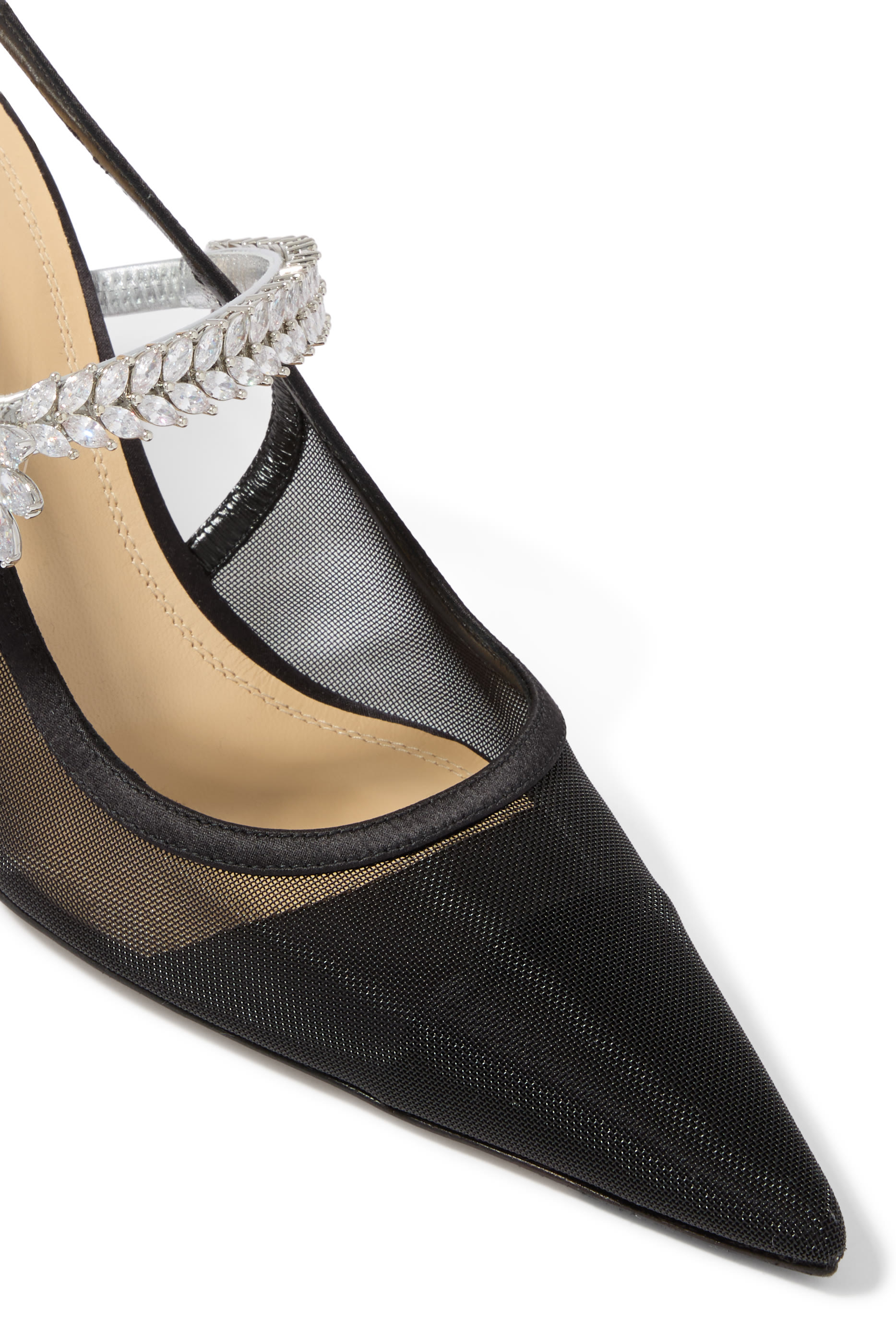 Lotus 85 Flower Black Mesh Slingbacks